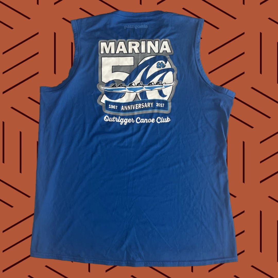 Patagonia VINTAGE Outrigger Canoe Club MDR Race Jersey Tank Top Shirt Mens L Blue Graphic Print Surfers 80s 90s Beach Retro Ocean USA Comfort Wash Size US L / EU 52-54 / 3 - 1 Thumbnail