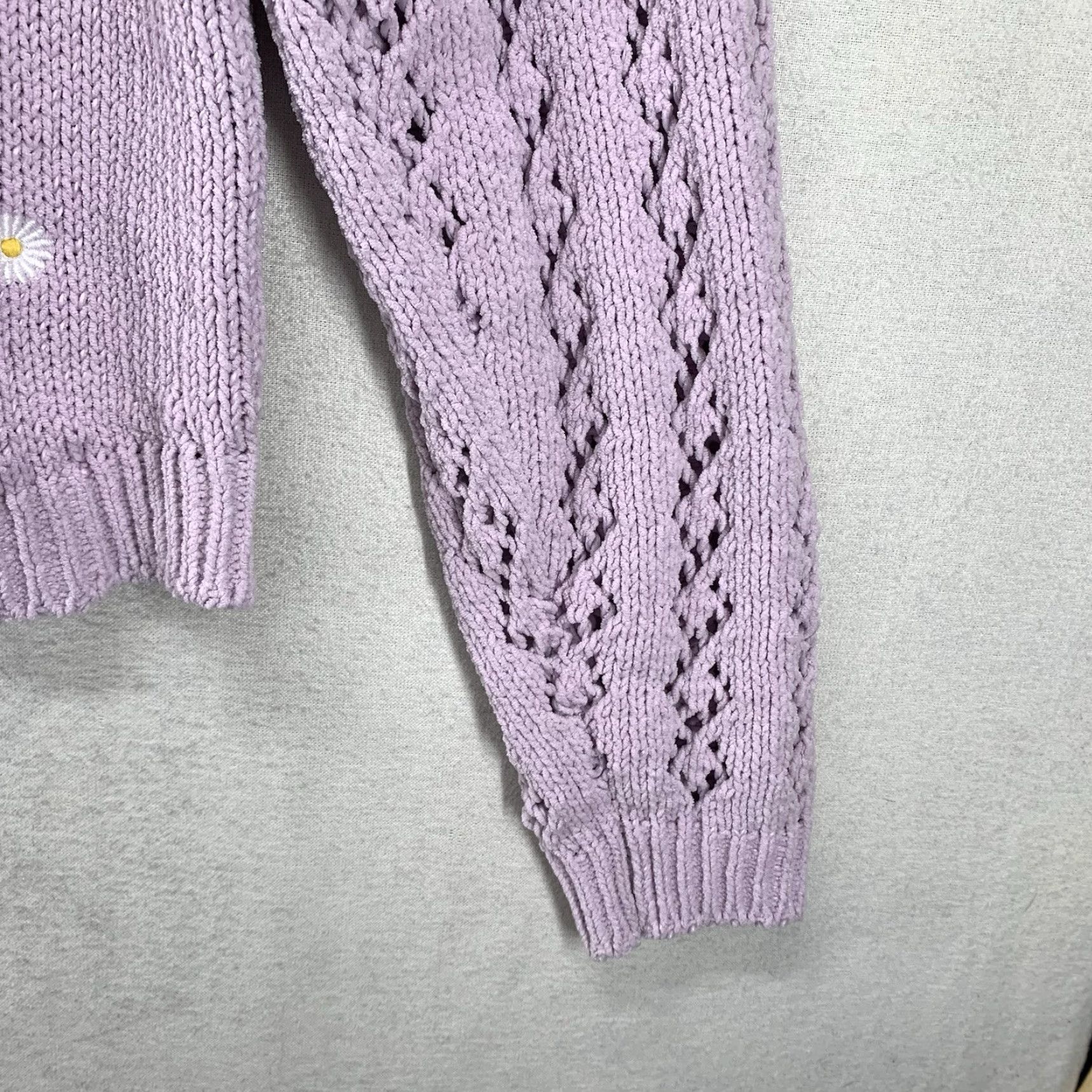 Vintage Women's Large Lavender Daisy Knit Crop Pullover Stretchy Sweater Breathable Size L / US 10 / IT 46 - 7 Thumbnail