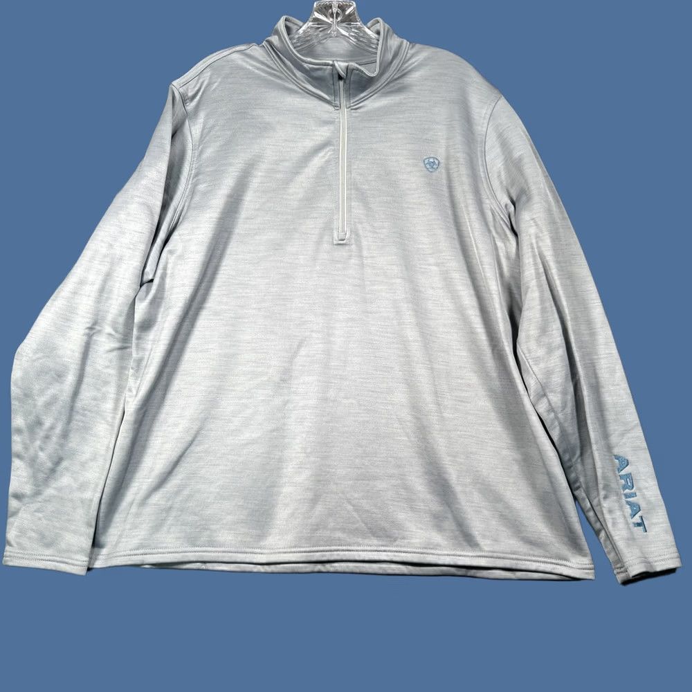 Ariat Ariat Tek Sweatshirt Mens XXL Gray Quarter Zip Pullover Performance Stretch Size US XXL / EU 58 / 5 - 1 Thumbnail