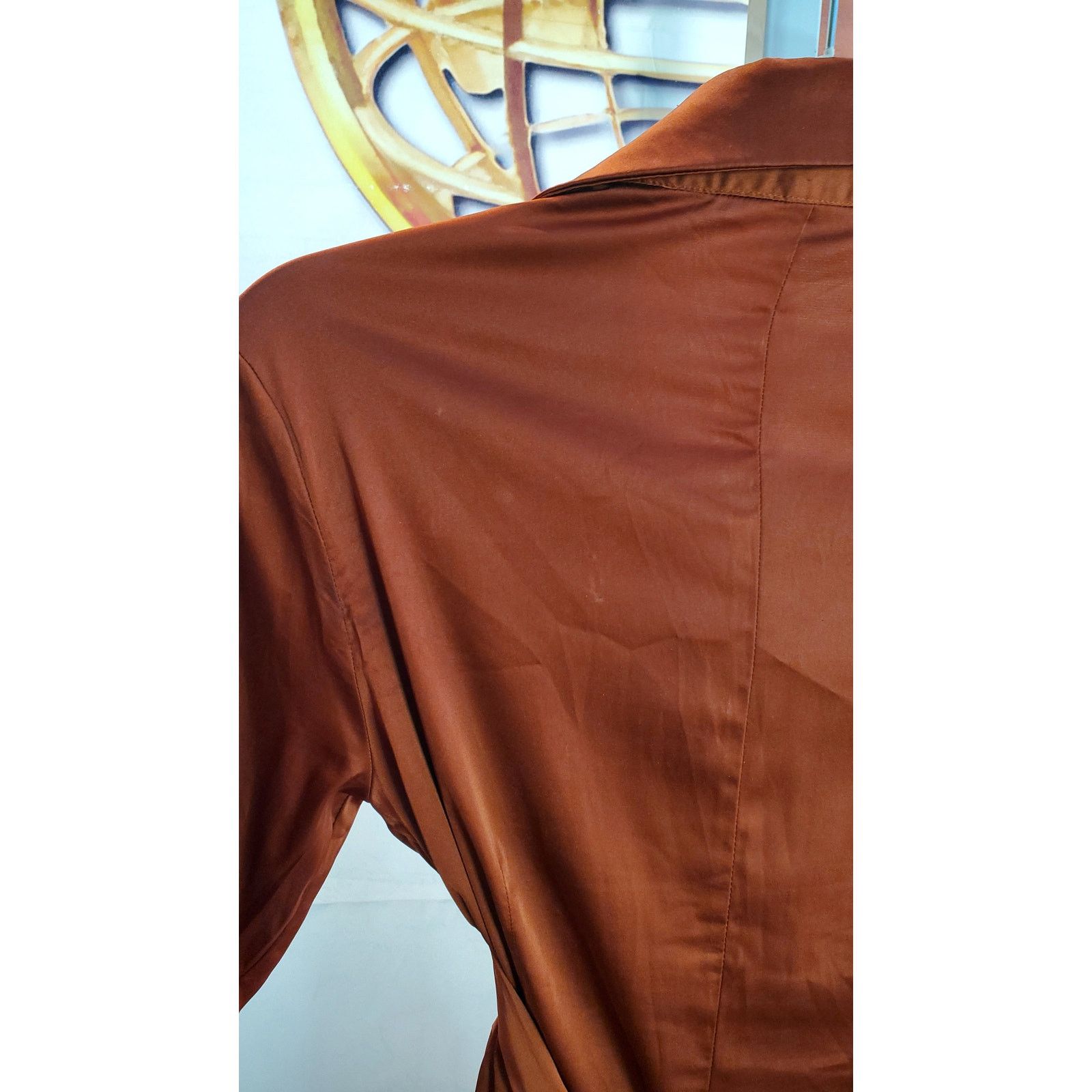 Other Hers & Mine Rust Satin Button Long Sleeve Shirt Dress Size S Size S / US 4 / IT 40 - 4 Thumbnail