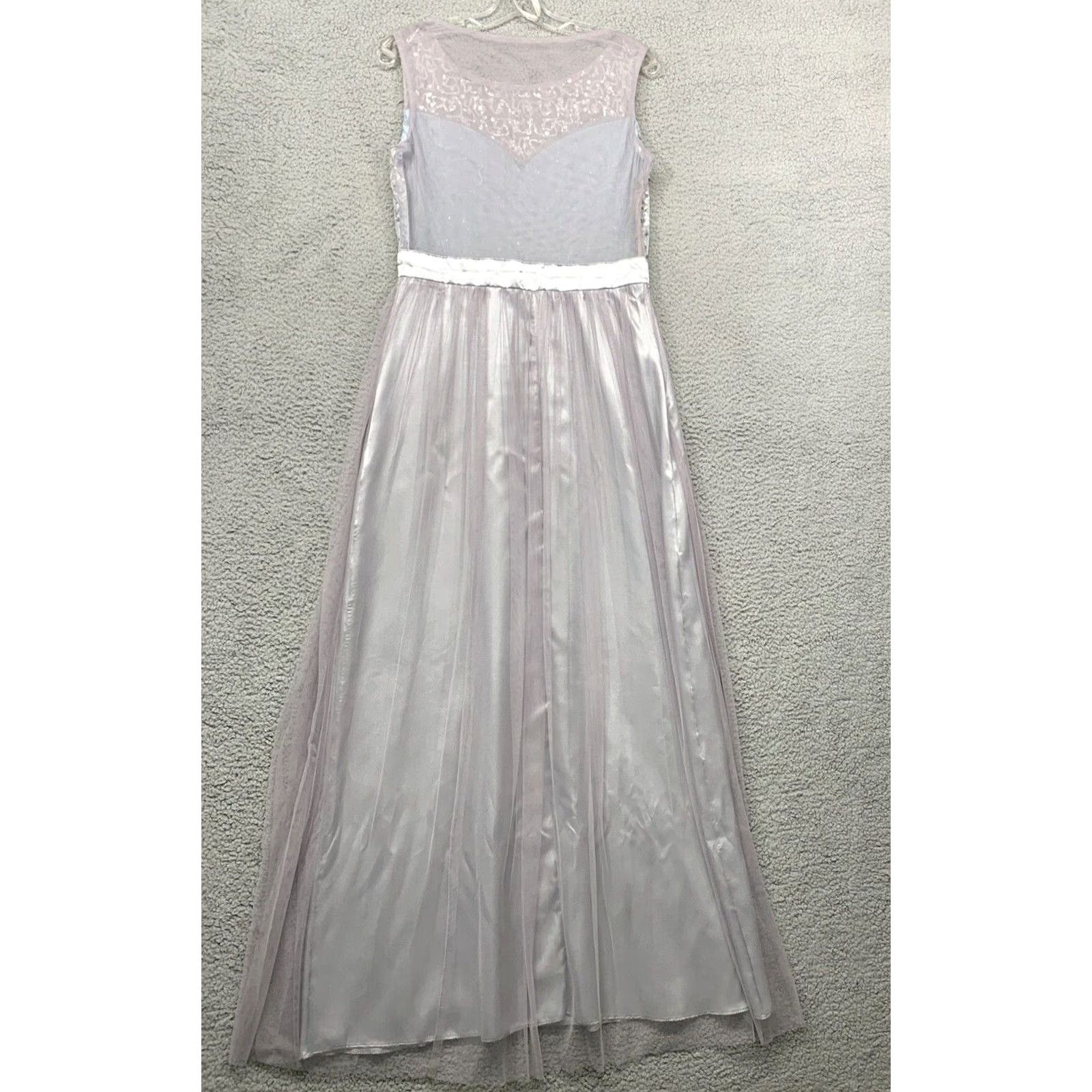 Vintage NEW Long Evening Gown Dress M (READ) Silver Gray Sheer Back Formal Prom NWOT Size M / US 6-8 / IT 42-44 - 5 Thumbnail
