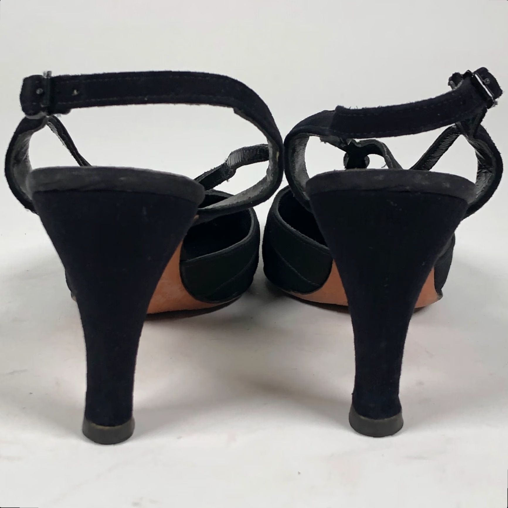 Vintage VINTAGE Stanley Phillipson Womens 7.5 AA Black Suede Slingback Heels Dress Shoes Size M / US 6-8 / IT 42-44 - 5 Thumbnail