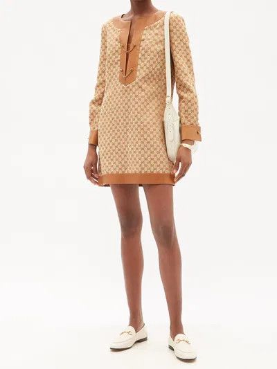 Gucci o1y0925 Mini Dress in Beige/Brown Size M / US 6-8 / IT 42-44 - 5 Thumbnail