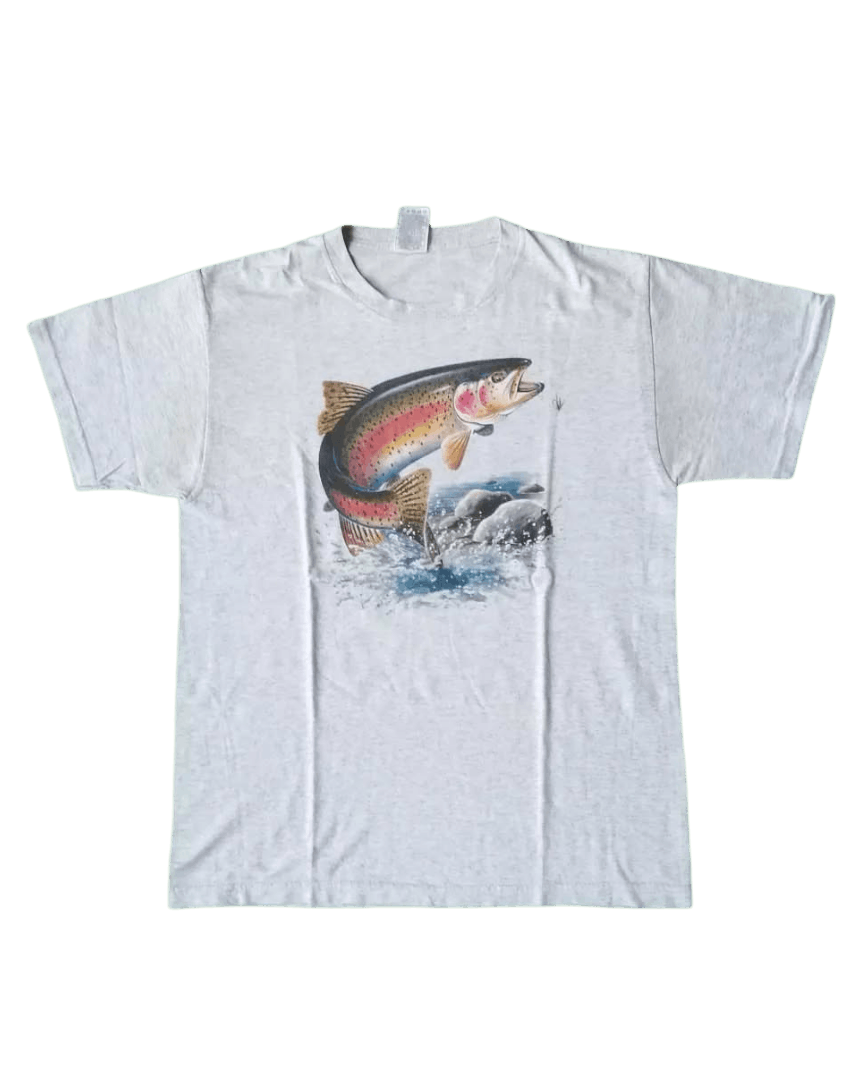 Bass × Fruit Of The Loom × Vintage Vintage Fish Art FOTL Grey Tees Size US M / EU 48-50 / 2 - 1 Thumbnail