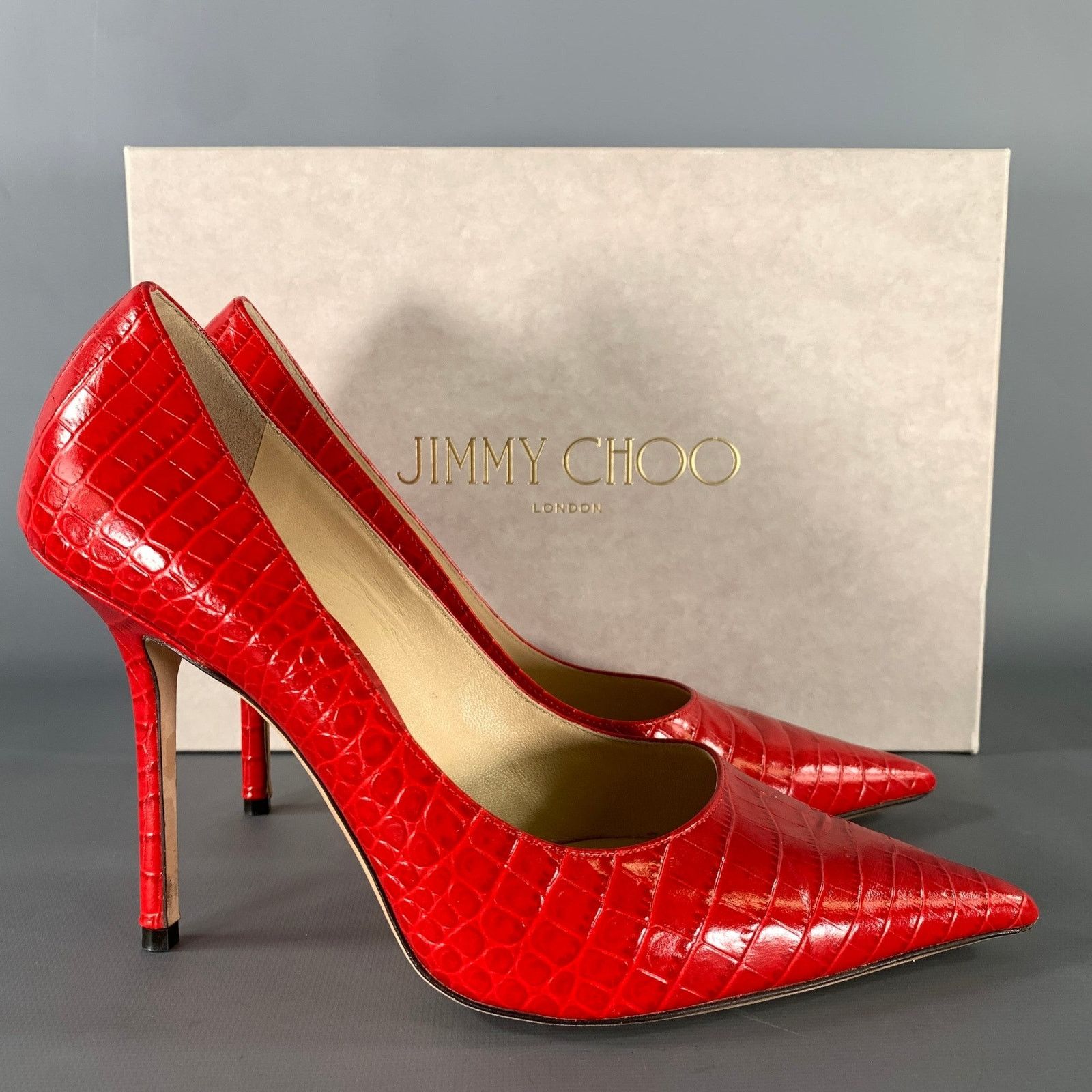 Jimmy Choo JIMMY CHOO Size 9 Red Croc Embossed Leather Pumps Size US 9 / IT 39 - 9 Thumbnail