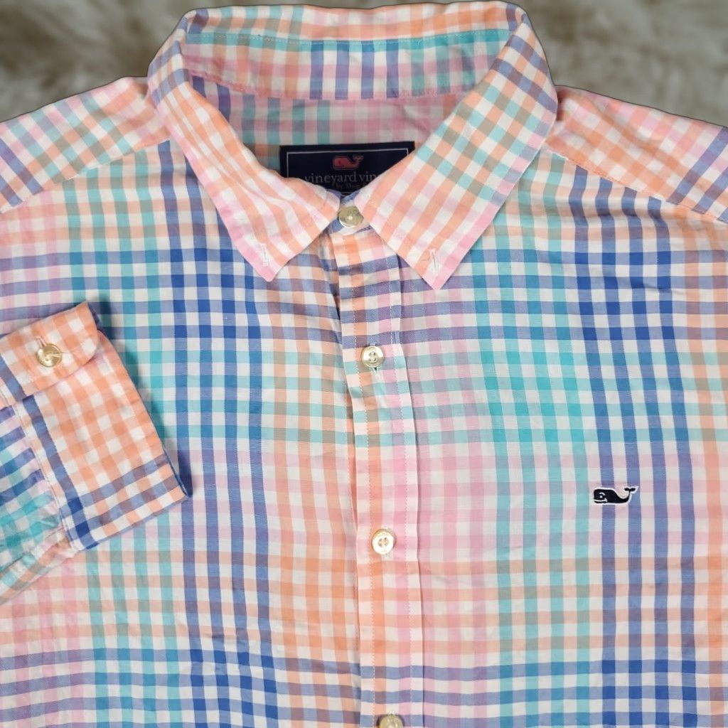 Vineyard Vines Vineyard Vines Shirt Mens Large Blue Orange Check Casual Button Up Long Sleeve Size US L / EU 52-54 / 3 - 1 Thumbnail