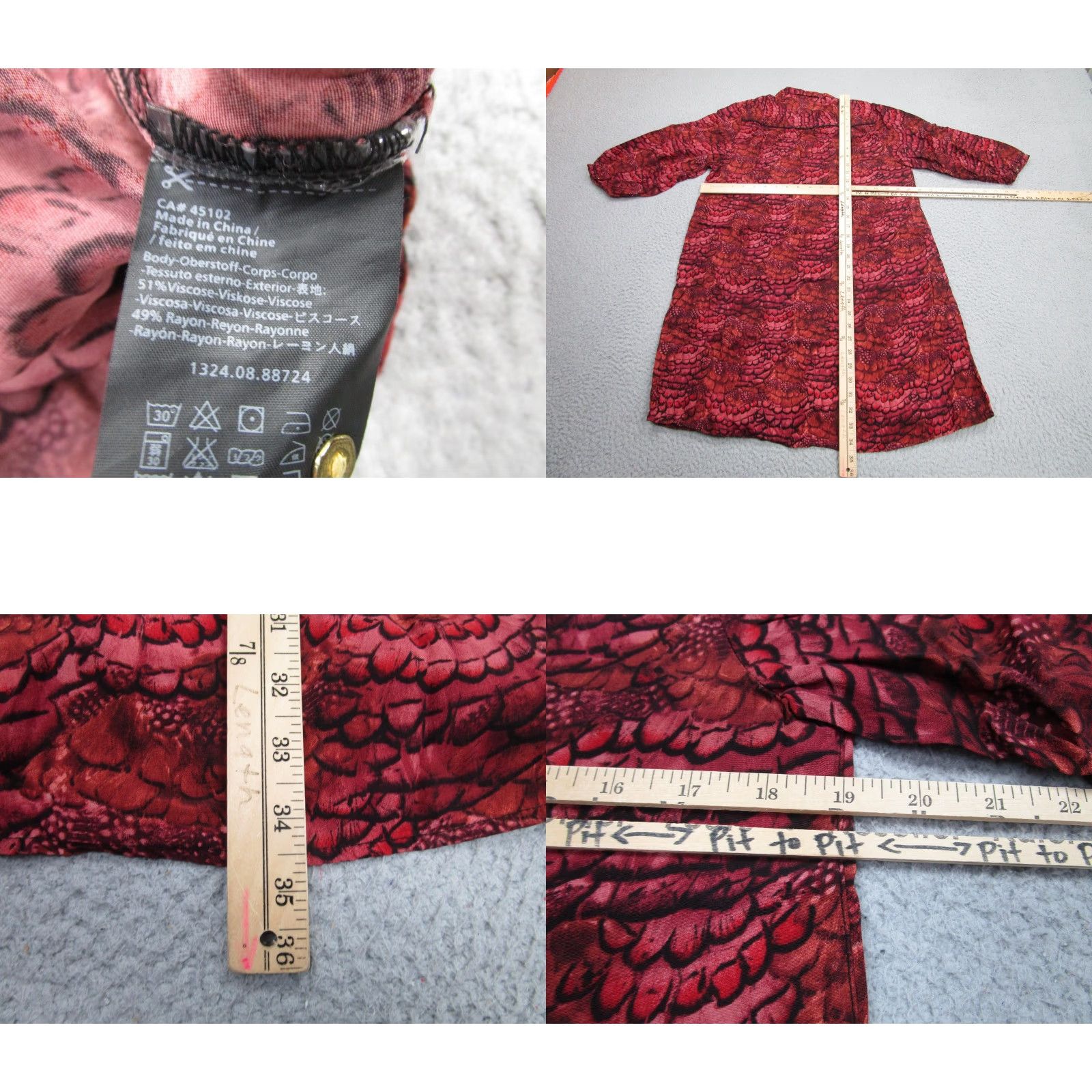 Scotch & Soda Scotch & Soda Dress Womens Medium Red Feather Print Tunic Shirt Rayon Viscose Size M / US 6-8 / IT 42-44 - 8 Thumbnail