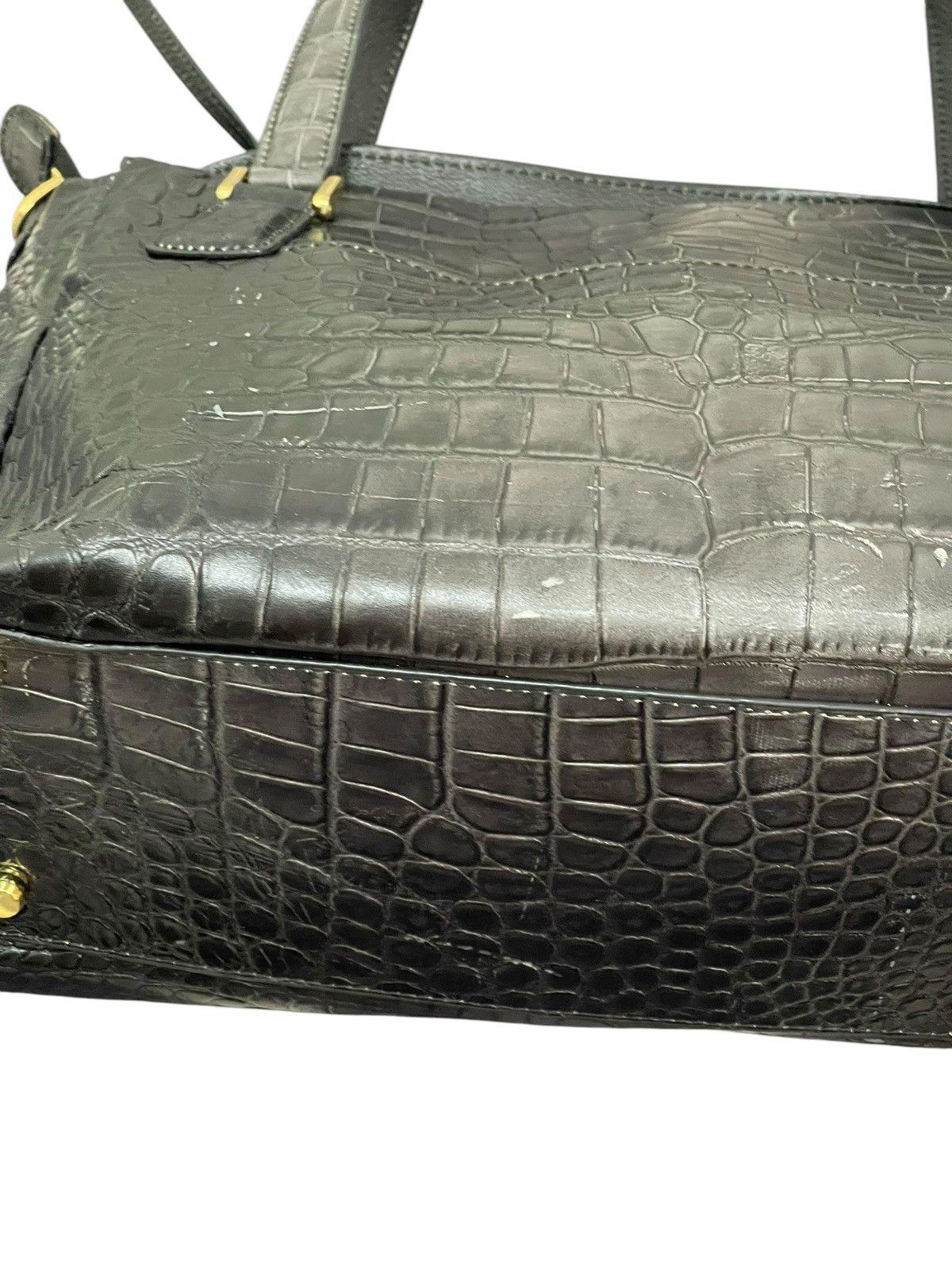Genuine Leather Crocodile Embossed Patina Leather Jewels Hand Bag 1🟩4 Size ONE SIZE - 14 Thumbnail