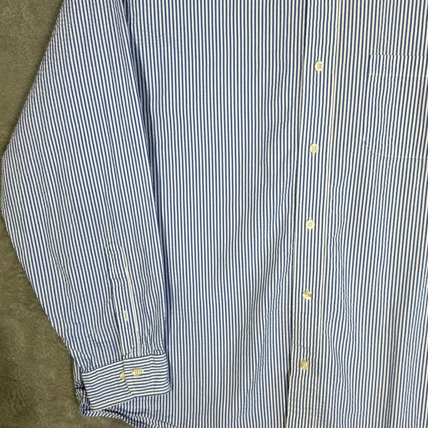 Brooks Brothers Brooks Brothers 1818 Dress Shirt Mens XL Blue White Stripe Cotton Button Down Size 46R - 3 Thumbnail