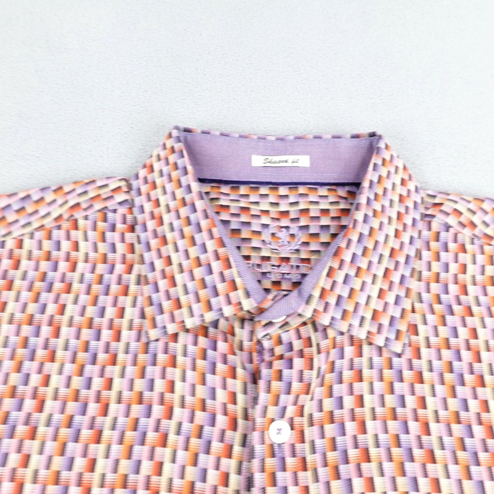 BUGATCHI VINTAGE Bugatchi Uomo Shirt Mens XL Purple Red Block Print Button Up Shaped Fit Cotton Size US XL / EU 56 / 4 - 2 Thumbnail