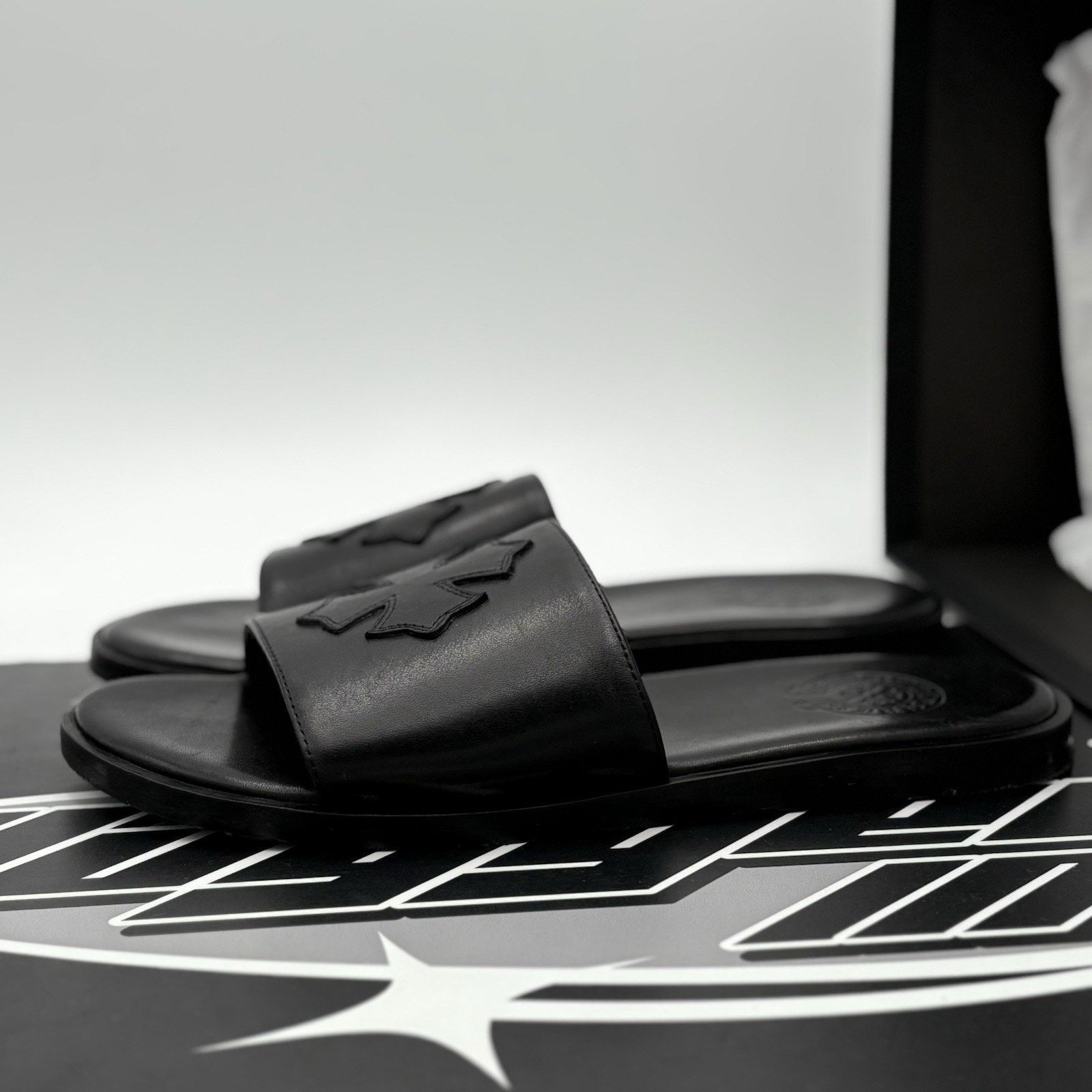 Chrome Hearts Chrome Hearts Leather Slides ' Black ' | SUPER CLEAN! Size US 8 / EU 41 - 1 Thumbnail