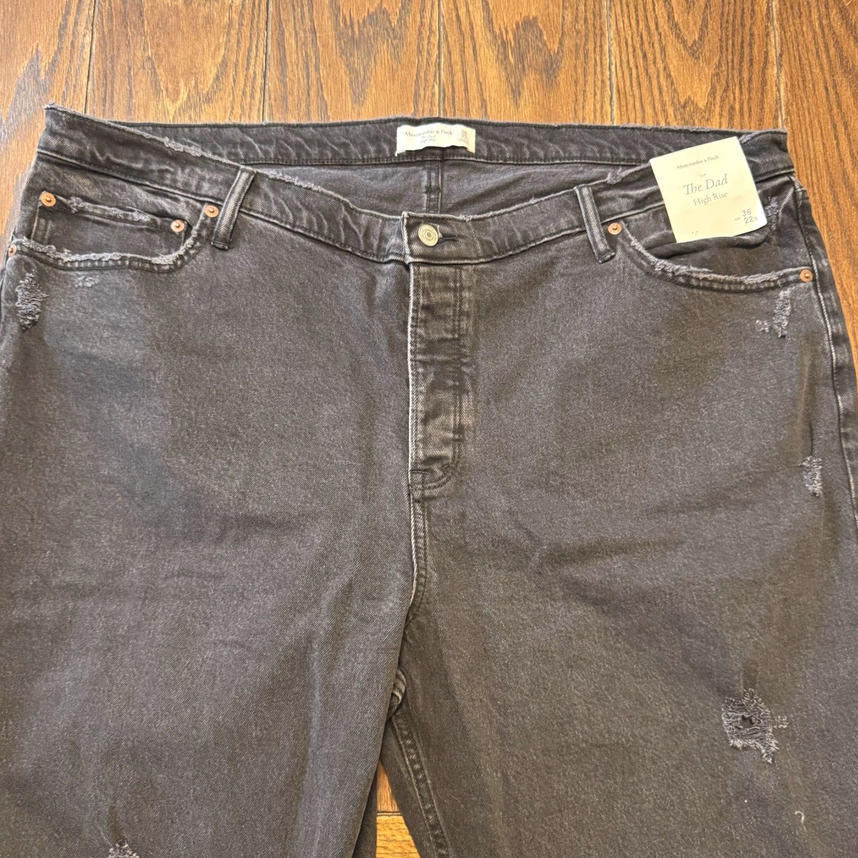 Abercrombie & Fitch Abercrombie The Dad High Rise Jeans 36 Black Straight 46x30 New Distress Womens Size 32" / US 10 / IT 46 - 4 Thumbnail