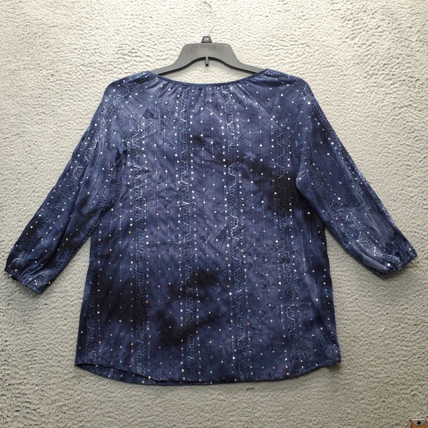 JM Collection JM Collection Tunic Top Women's M Sequin Keyhole Round Neck Balloon Sleeve Multicolor (Store Brand) Shirt Size M / US 6-8 / IT 42-44 - 2 Thumbnail