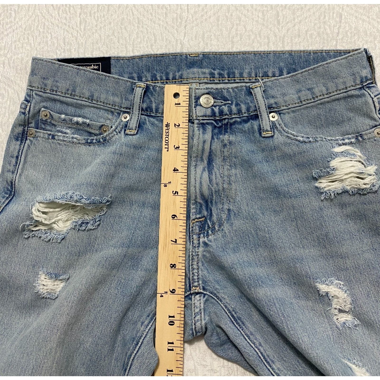 Abercrombie & Fitch Abercrombie & Fitch Langdon Slim Distressed Jeans 30x32 Men Blue Light Denim 5-Pocket Stretch Slim Straight Size US 30 / EU 46 - 6 Thumbnail