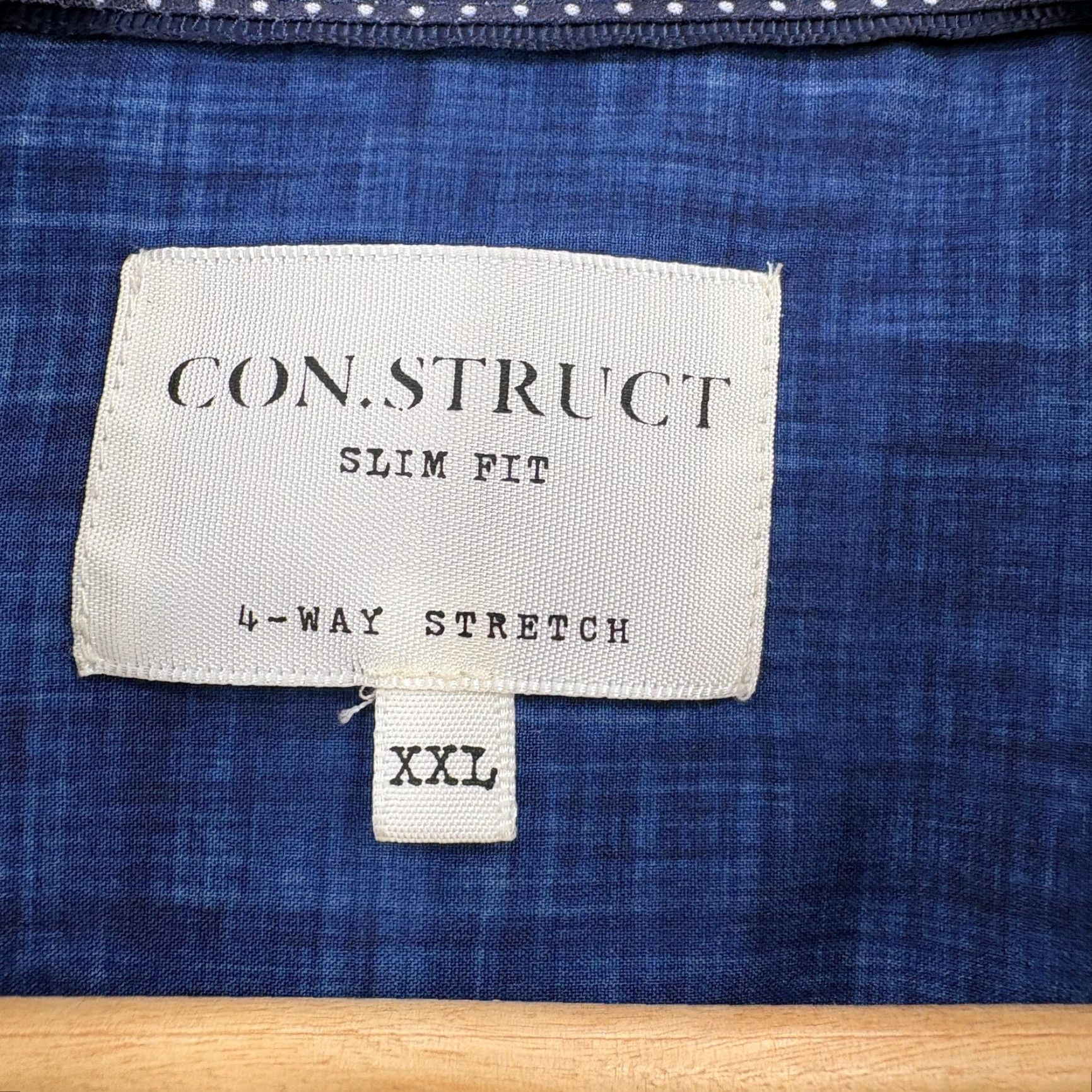 Vintage CON.STRUCT Shirt Mens 2XL Blue Geometric Short Sleeve Button Up Slim Stretch Size US XXL / EU 58 / 5 - 3 Thumbnail