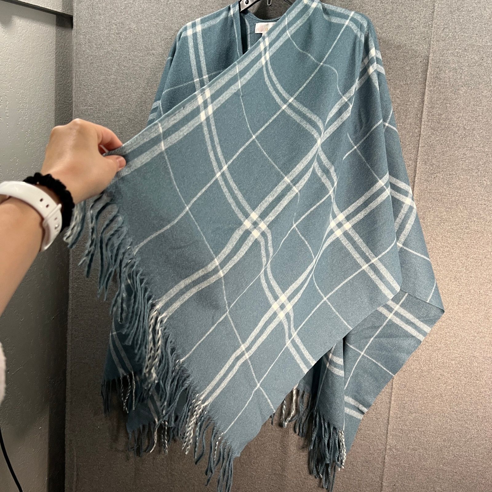 Other Belle by Kim Gravel Hello Fall Plaid Ruana Steele Blue Size ONE SIZE - 6 Thumbnail
