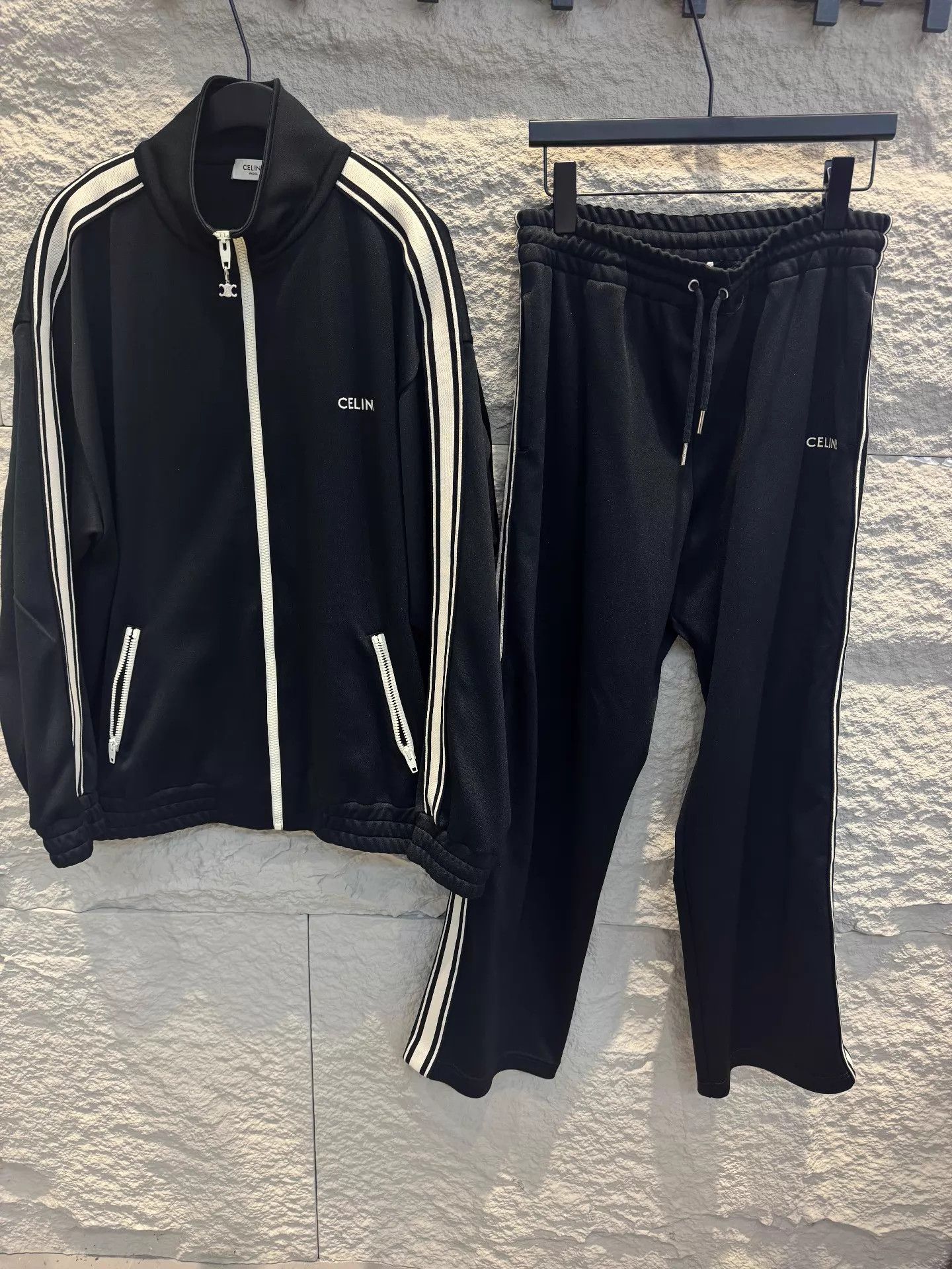 Celine CELINE Logo Embroidered Oversized Zip Tracksuit Black | Grailed