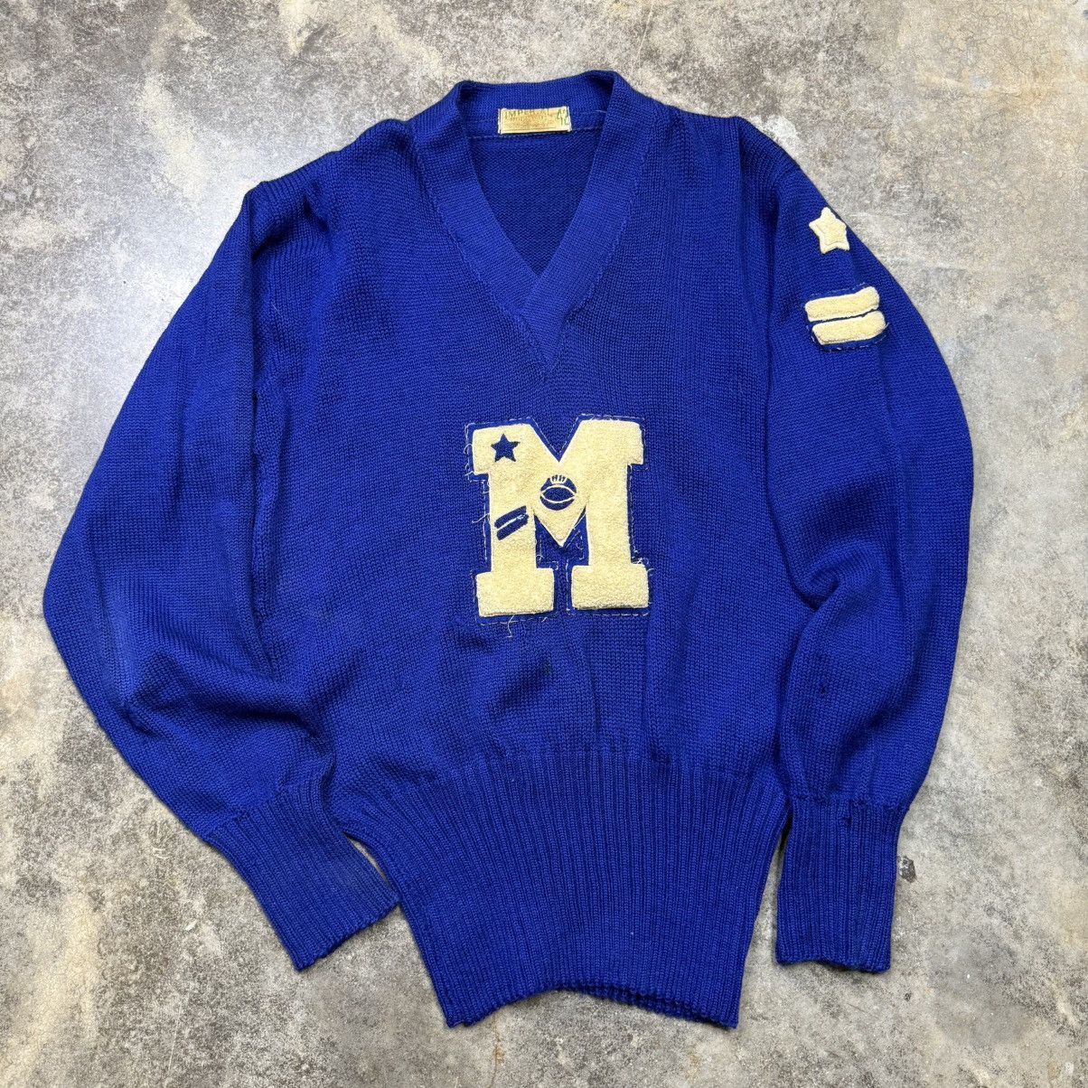 Vintage vintage 50s 60s blue v neck knitted sweater pullover Size US M / EU 48-50 / 2 - 3 Thumbnail