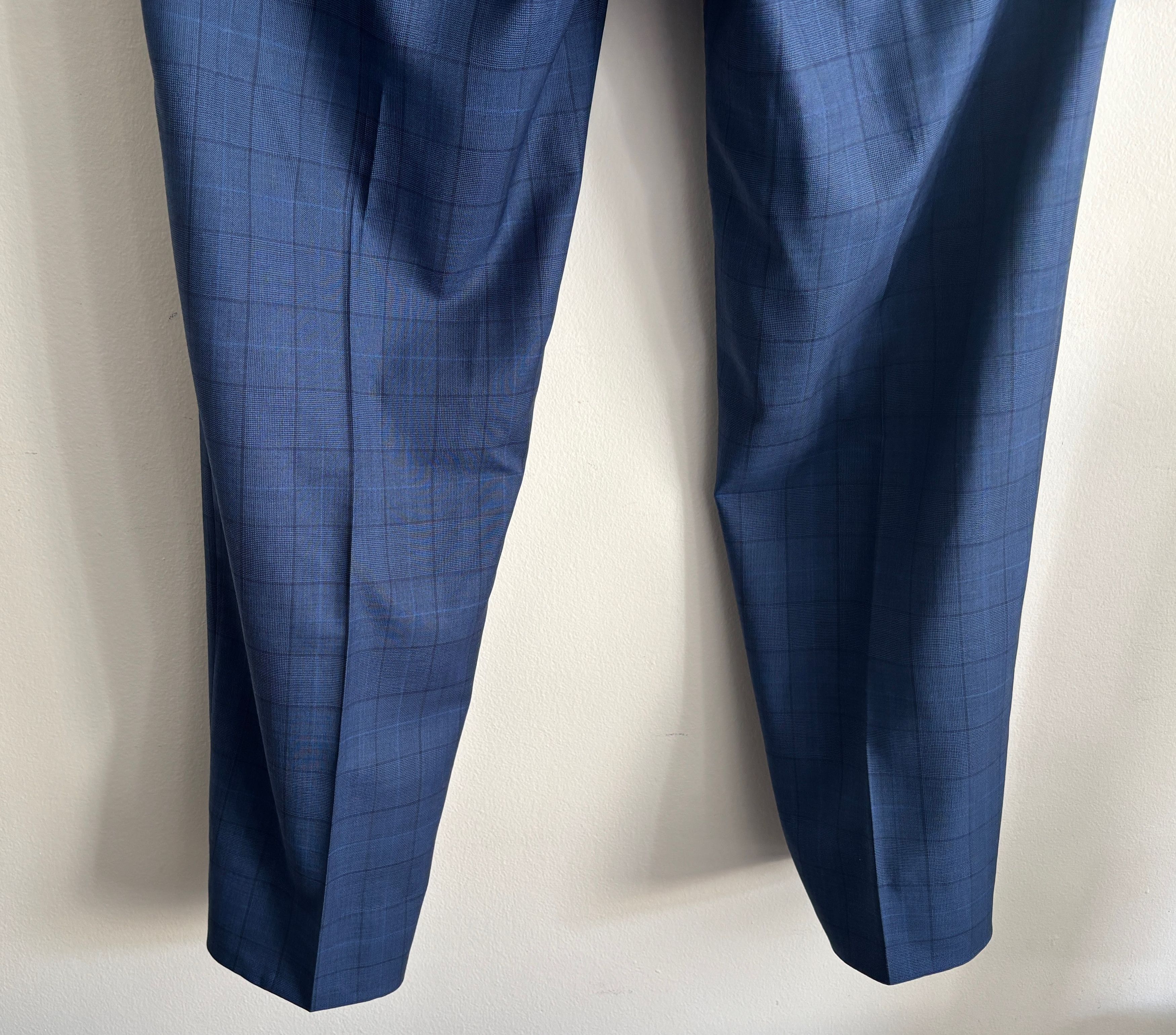 Canali $2100 Windowpane Check Blue Suit - Size 46. Pants 36-37 Size 46R - 20 Thumbnail