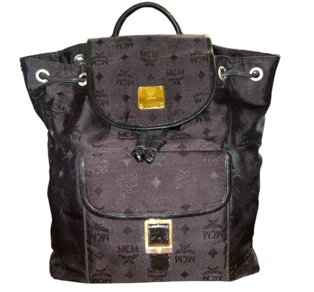 MCM MCM Vintage Black Nylon Drawstring Backpack W Gold Hardware. Size ONE SIZE - 4 Thumbnail