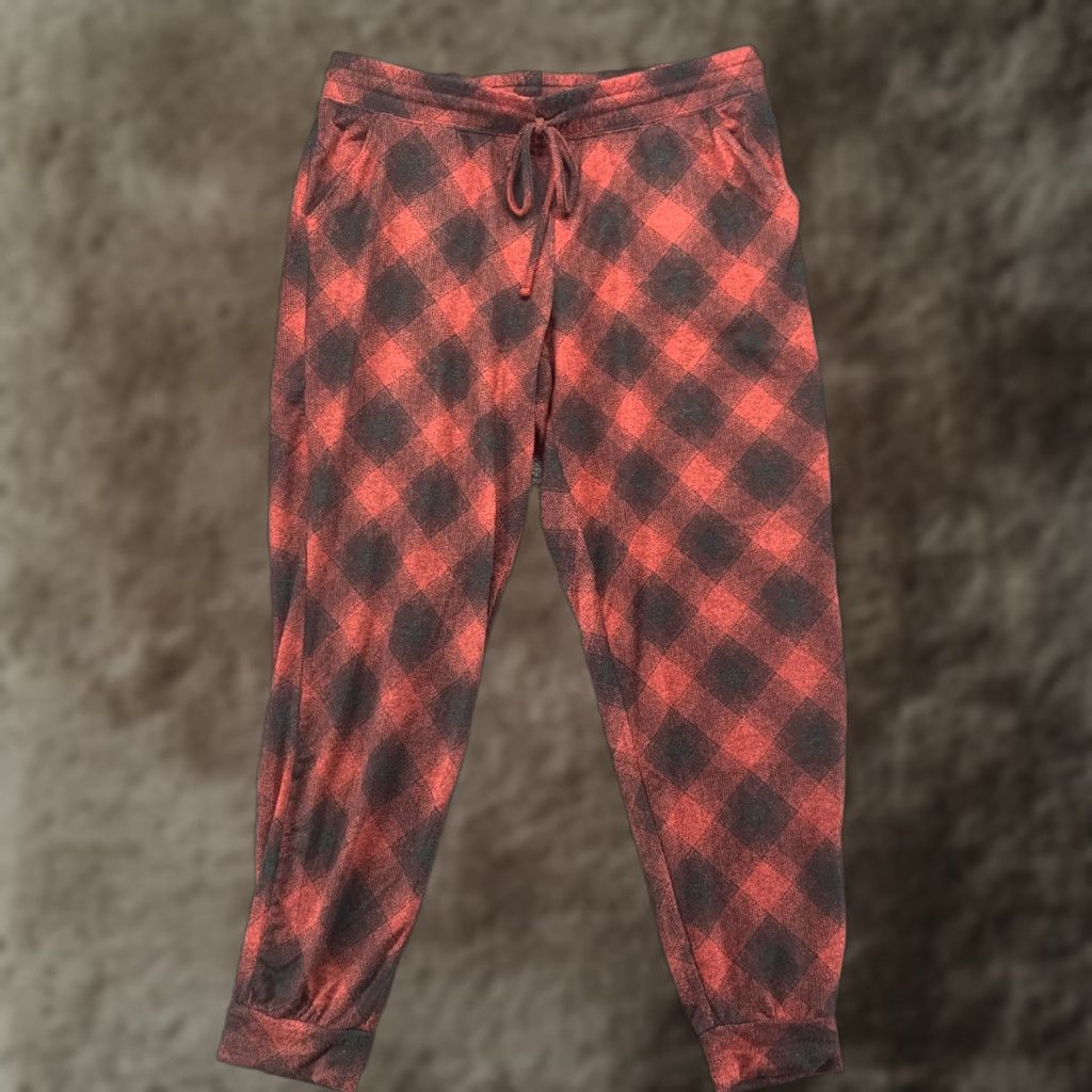 Vintage Maurices Pants Womens Large Red Plaid Jogger Stretch Pullon Drawstring Pocket 34 Size 36" / US 14 / IT 50 - 1 Thumbnail