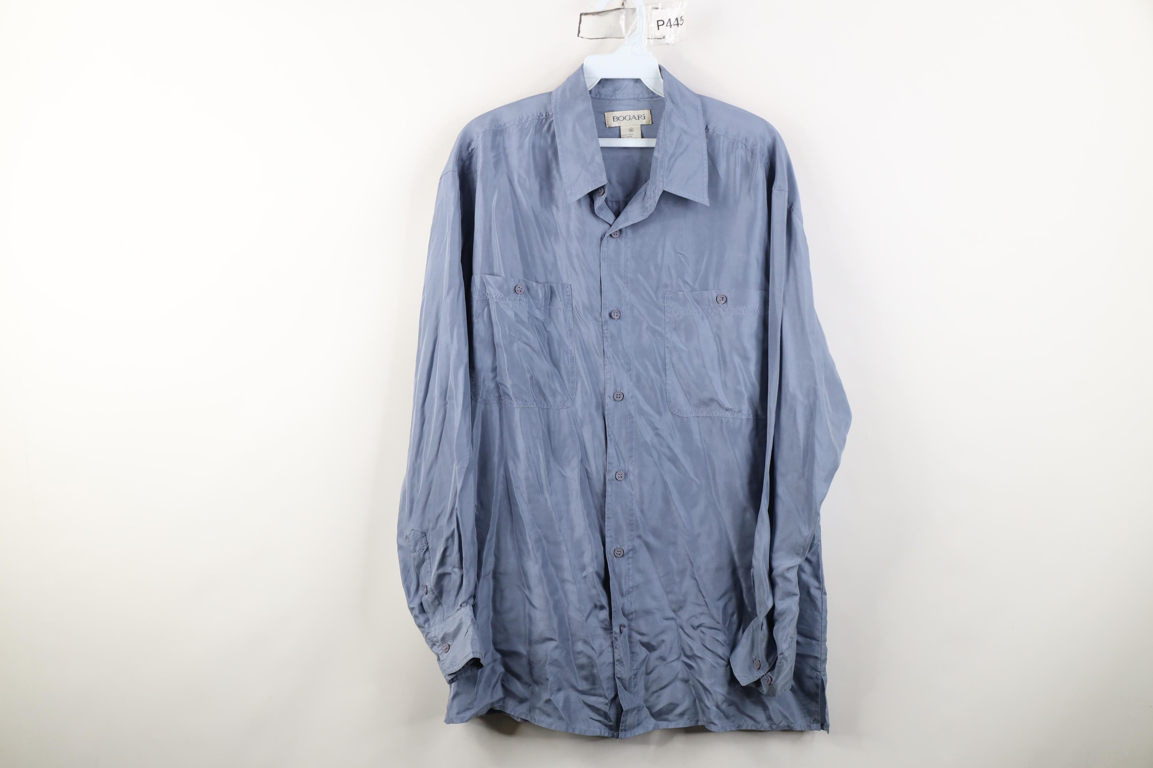 Vintage Vintage 90s Streetwear Baggy Silk Collared Button Shirt Blue Size US M / EU 48-50 / 2 - 1 Thumbnail