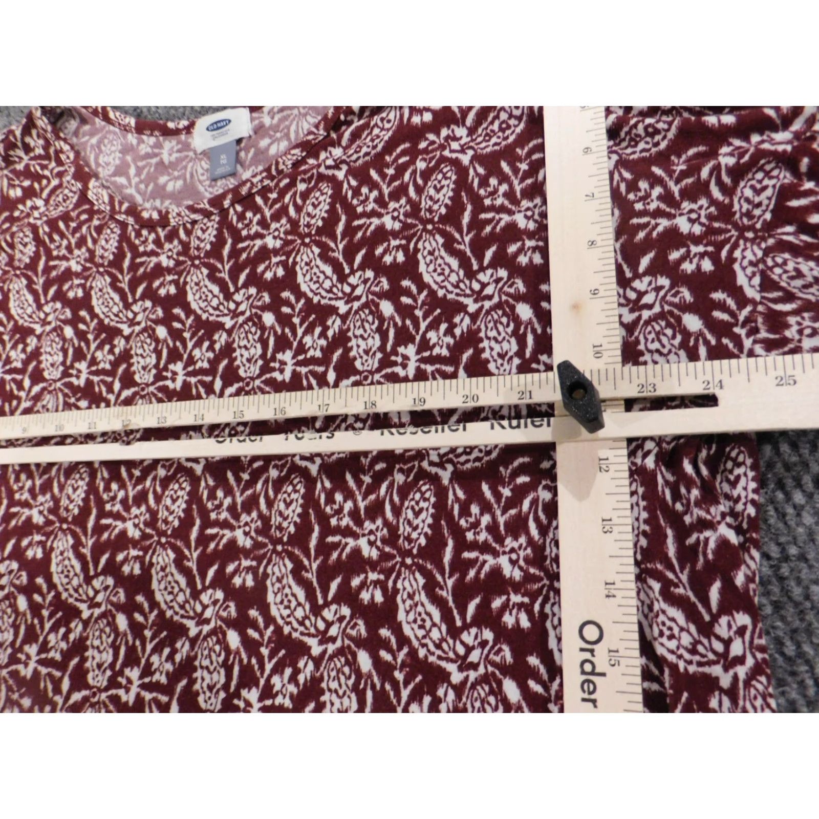 Old Navy Old Navy Womens Blouse XL Red Stretch Pullover Long Sleeve Round Neck Casual Floral Modal Down Button Regular Size XL / US 12-14 / IT 48-50 - 7 Thumbnail