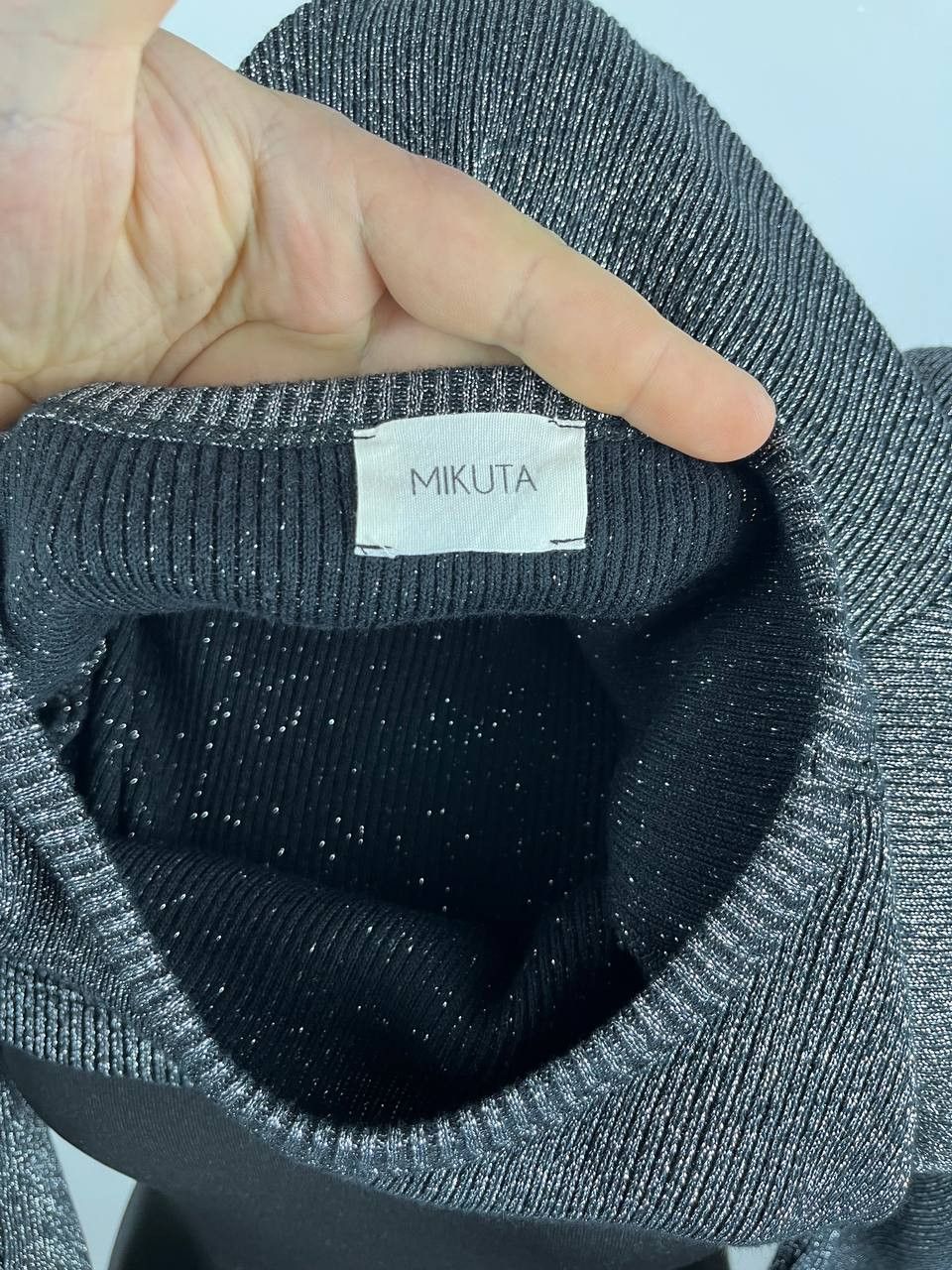 Other MIKUTA Metallic Ribbed Knit Top Silver Black Long Sleeve Size S / US 4 / IT 40 - 7 Thumbnail