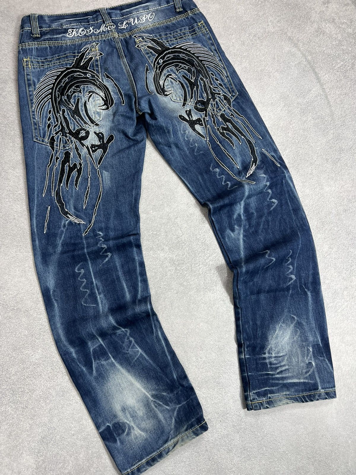 Japanese Brand Y2K denim jeans flame embroidery gothic southpole style y2k Size US 32 / EU 48 - 6 Thumbnail