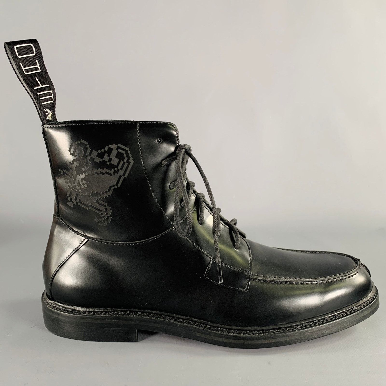 Etro ETRO Size 12 Black Leather Pixel Art Lace-Up Boots Size US 12 / EU 45 - 2 Thumbnail