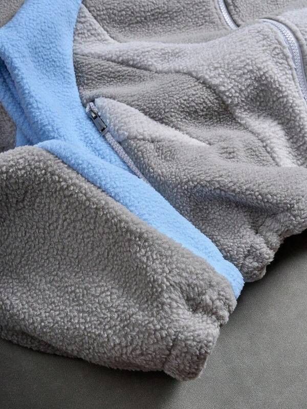 Japanese Brand Grey & Blue Panel Fleece Zip Up Hoodie. Size US M / EU 48-50 / 2 - 3 Thumbnail