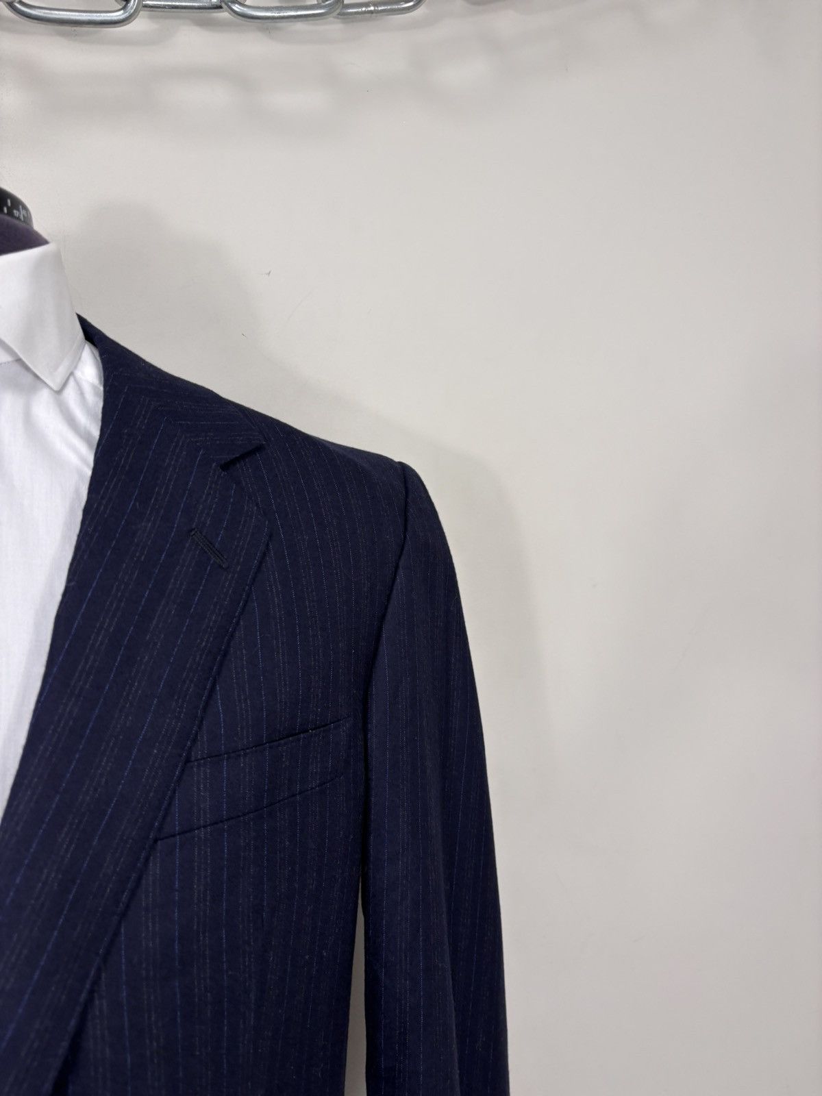 David August David August “ Black “ Navy Blue Striped Wool Blazer Jacket Size 44R - 3 Thumbnail