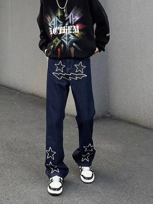Japanese Brand × Jean High street trendy star embroidered micro-flared jeans Size US 32 / EU 48 - 2 Thumbnail