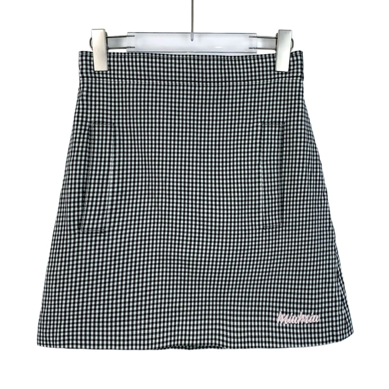 [Miu Miu] Color-Block Logo Embroidered Houndstooth Midi Skir