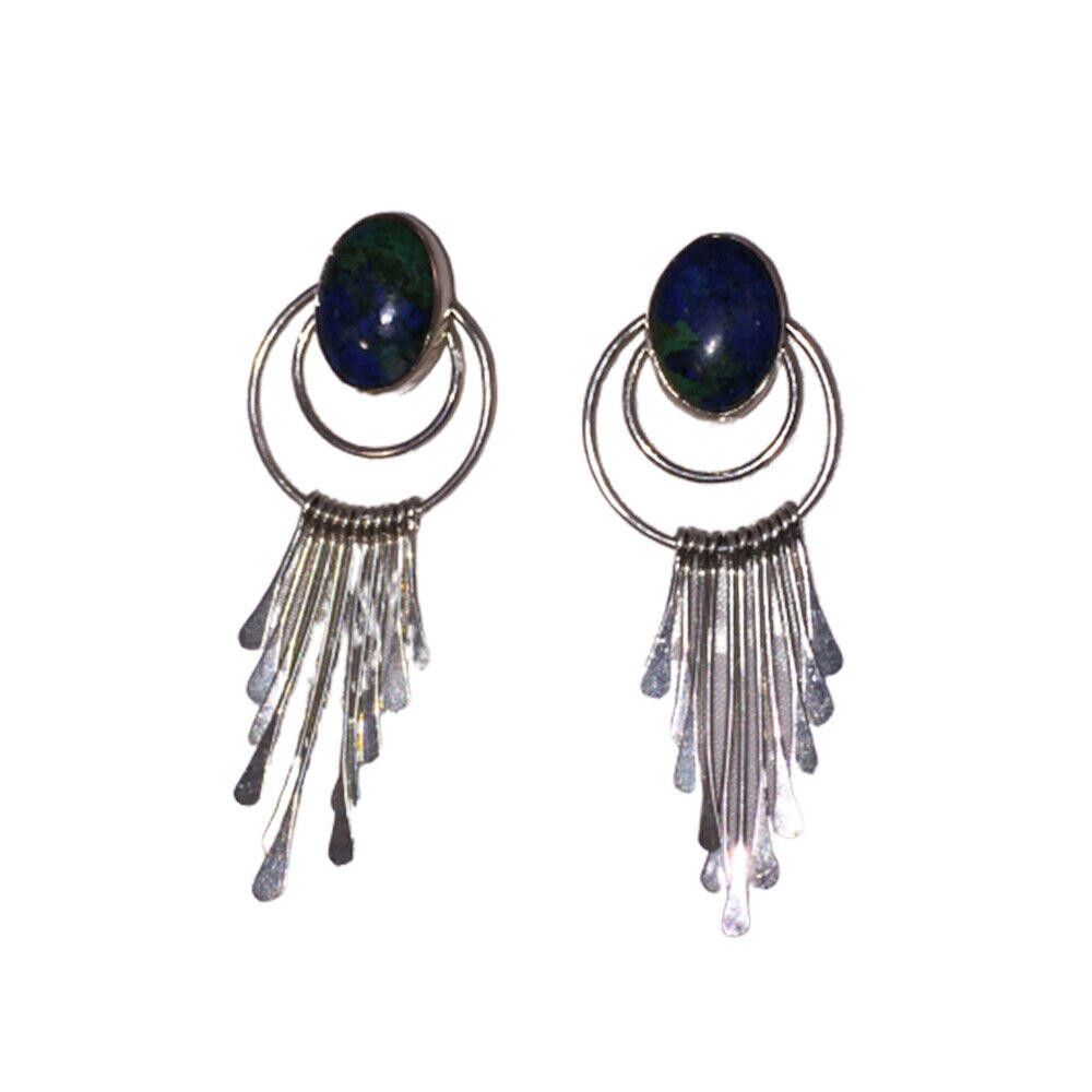 Handmade Sterling Bezel Set Chrysocolla Cabochon Chandelier Earrings Size ONE SIZE - 2 Thumbnail