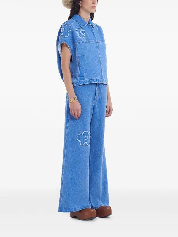 Marni o1w1db10326 Embroidered Short-Sleeve Jacket in Blue Size S / US 4 / IT 40 - 2 Thumbnail