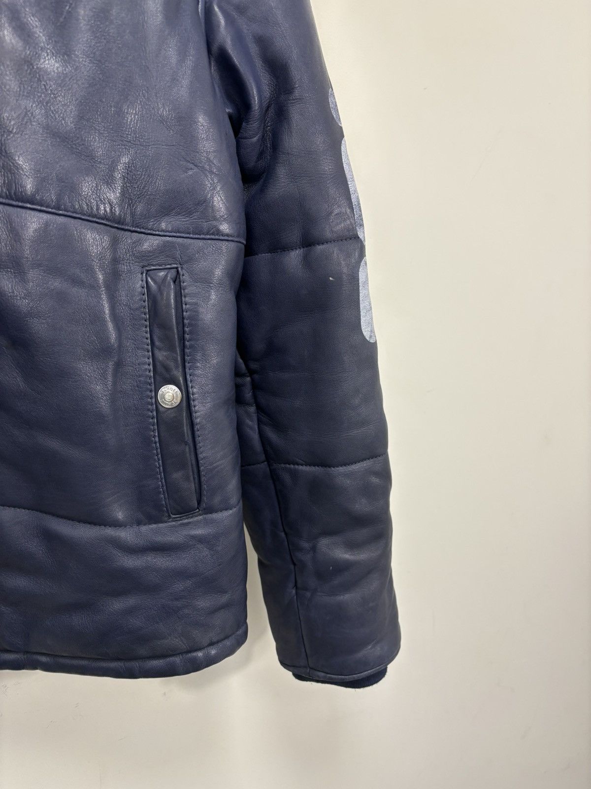 Schott Schott NYC x Fila Men’s Navy Blue Leather Jacket Size US M / EU 48-50 / 2 - 8 Thumbnail