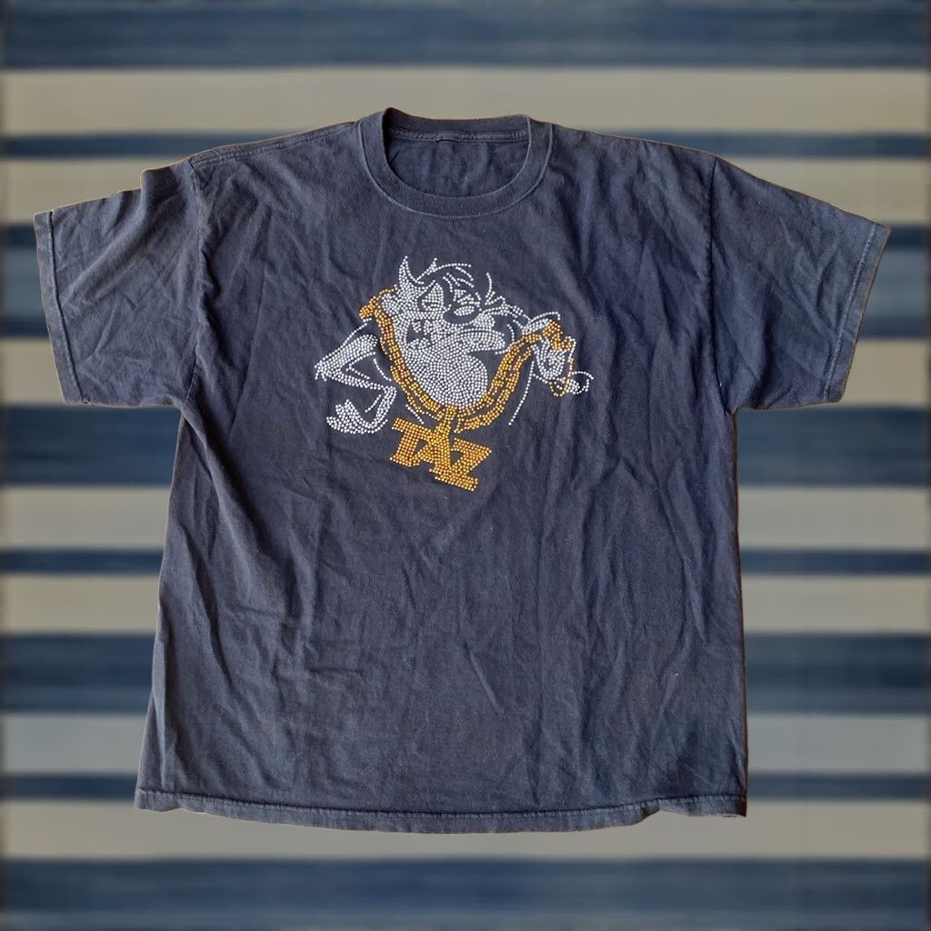 Vintage VINTAGE Looney Tunes Taz Rhinestones T-Shirt XL Black Men Short Sleeve Crew Neck Canvas Cotton Logo Graphic 90s 80s Classics Size US XL / EU 56 / 4 - 1 Thumbnail