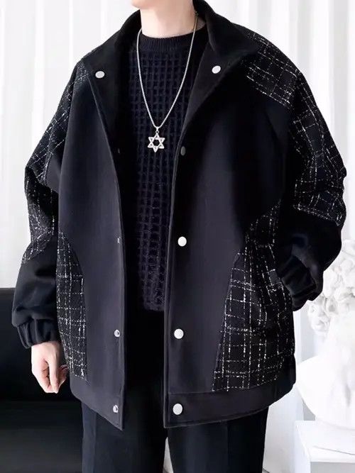 VIBE Korean fashion patchwork oversized jacket coat Size US M / EU 48-50 / 2 - 6 Thumbnail