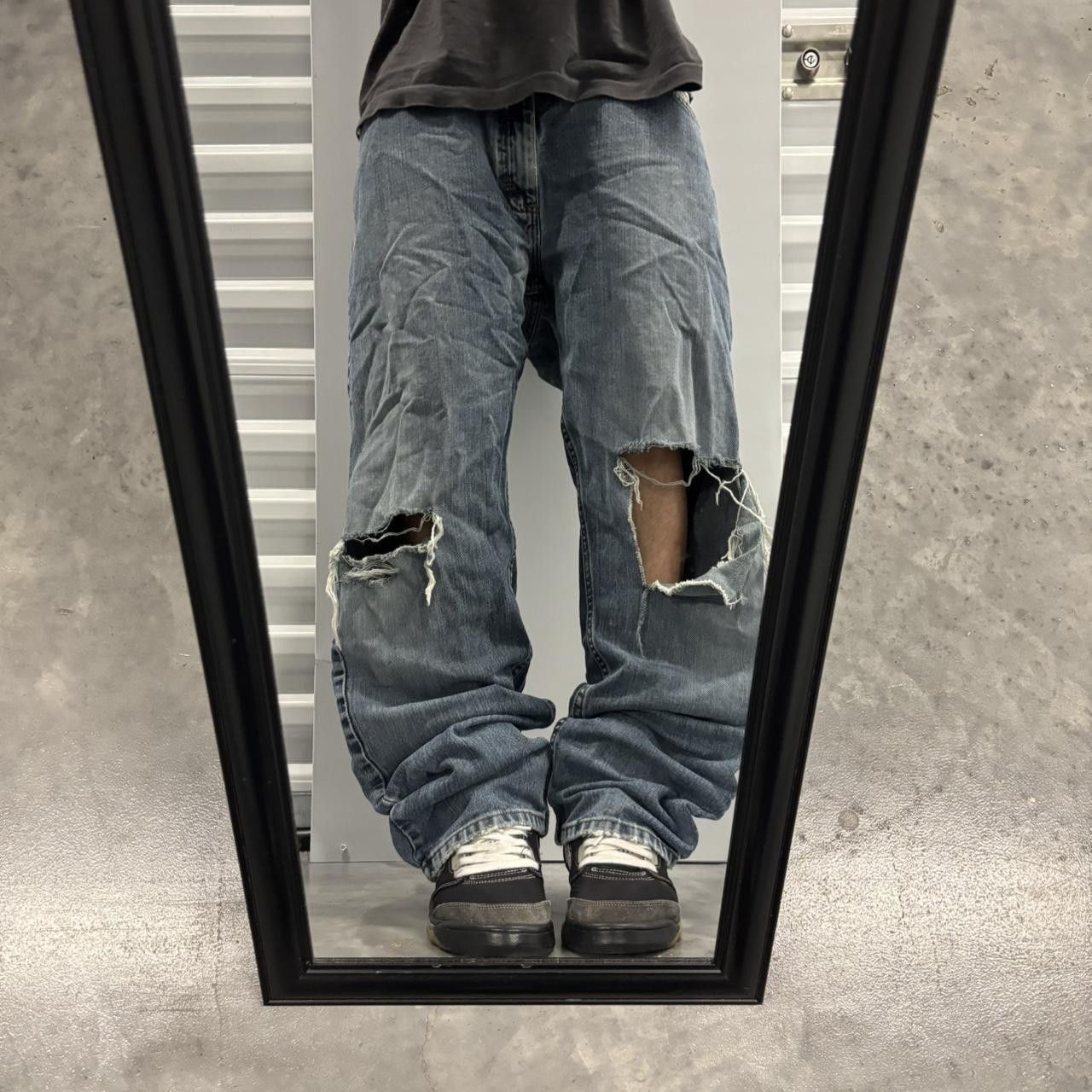 Japanese Brand × Vintage Crazy Vintage Y2K/2000s Grunge Dark Wash Distressed Skater Style Denim Jeans! Size US 36 / EU 52 - 1 Thumbnail