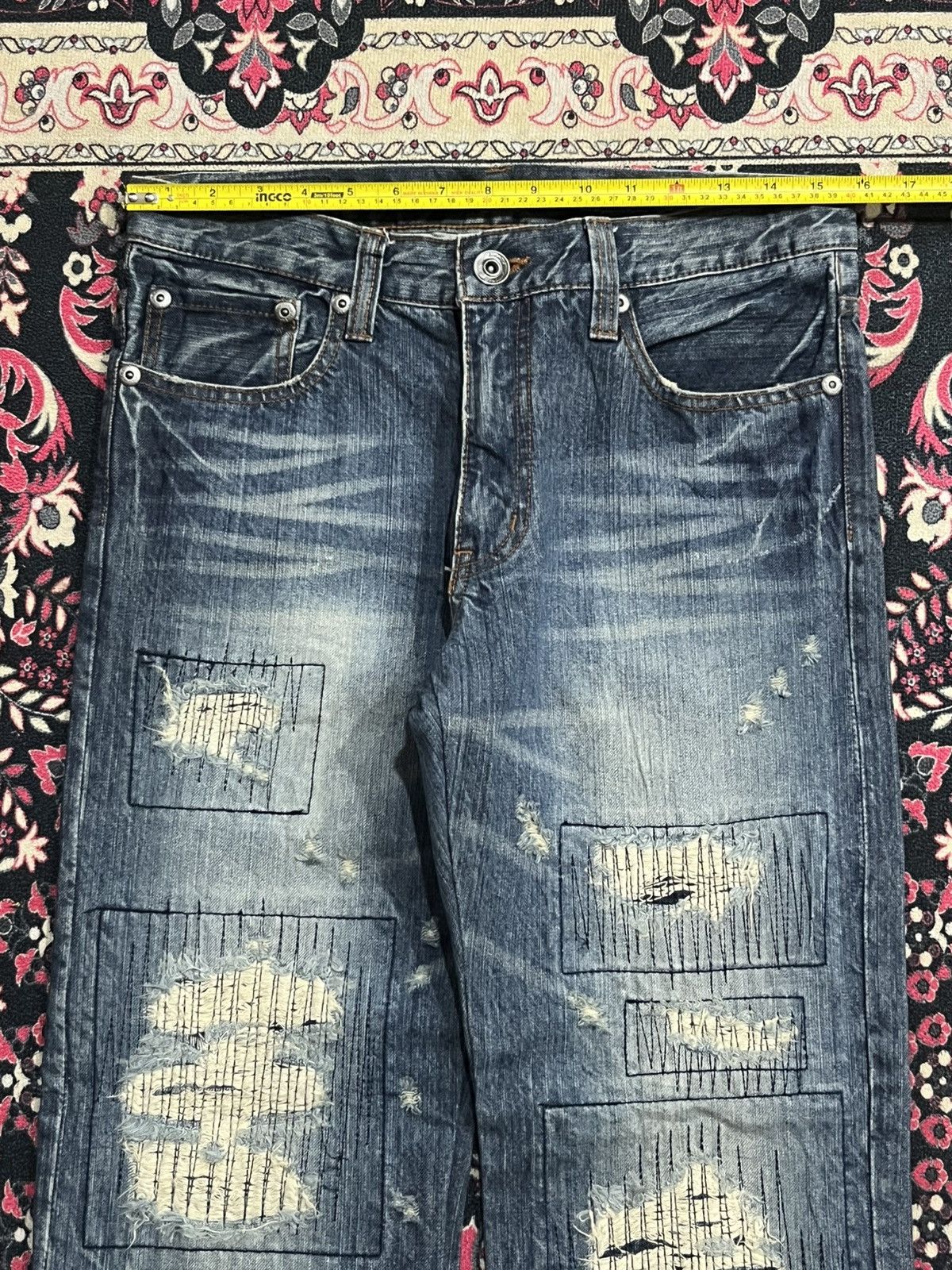Kapital Japanese Brand Back Rush Distressed Sashiko Stitch Blue Jean Size US 31 - 11 Thumbnail