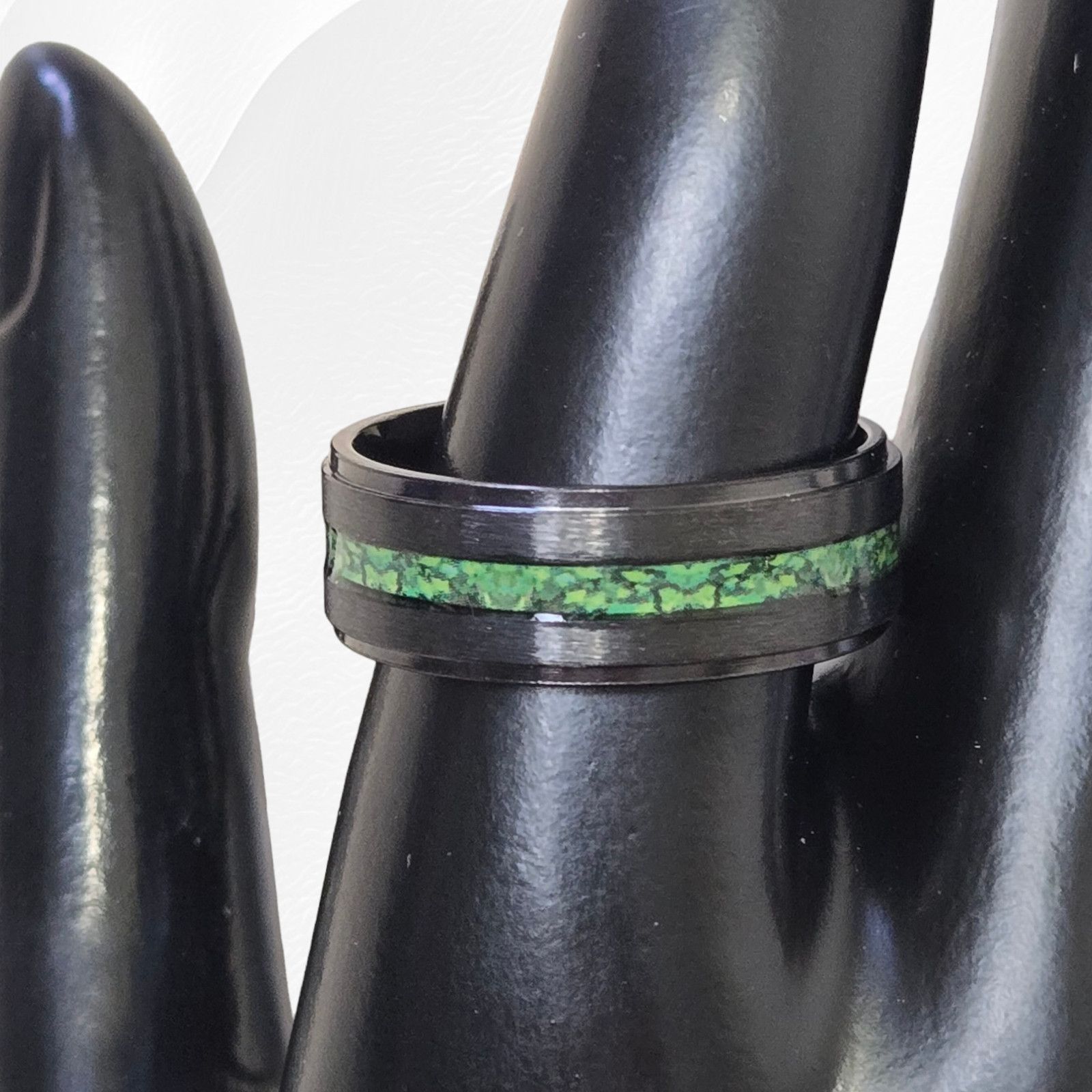 Other Black Stainless Steel Inlaid Green Band Ring Size 10 Size ONE SIZE - 5 Thumbnail
