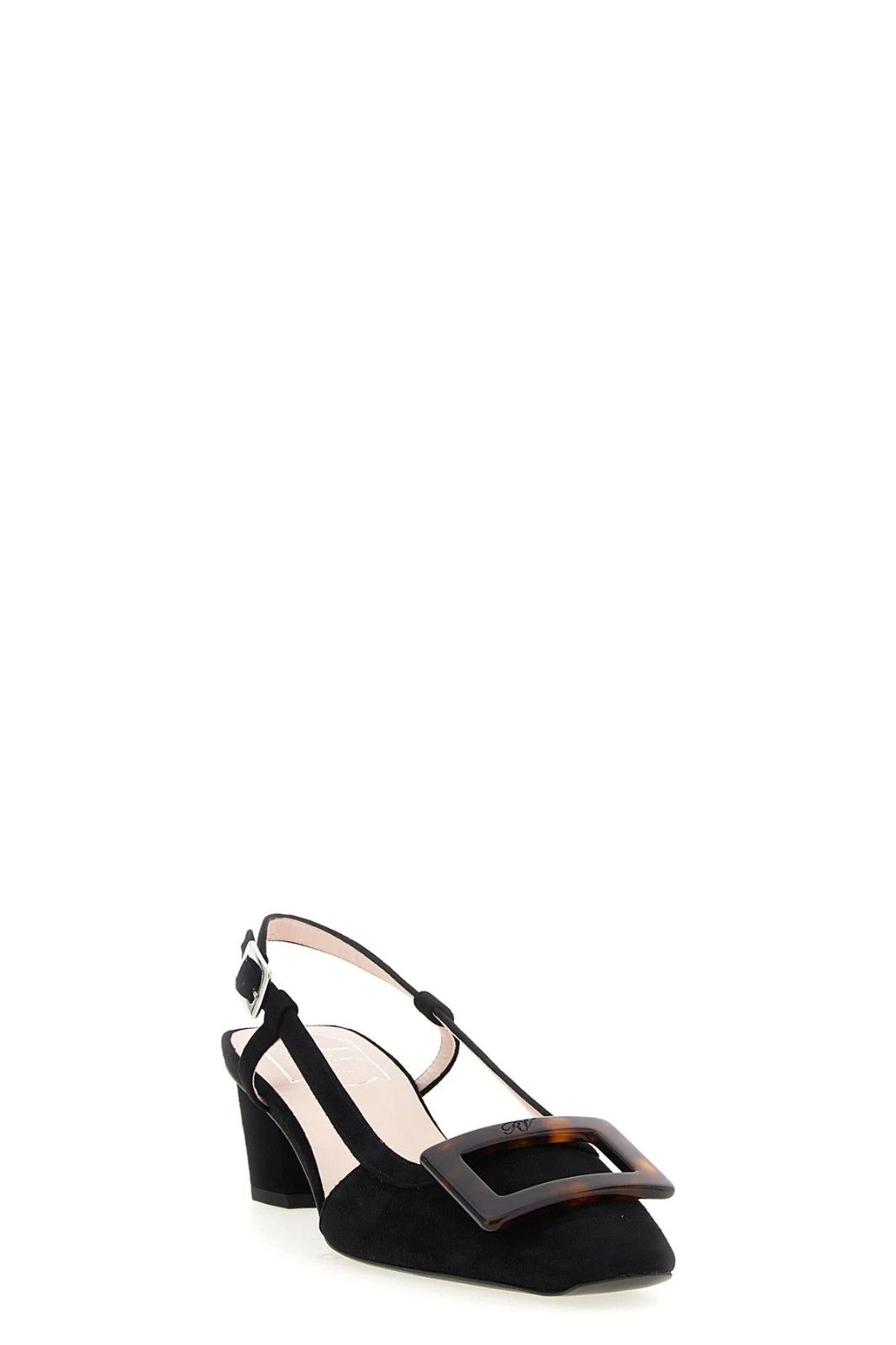 Roger Vivier Belle Vivier Black Suede 45 Slingbacks New