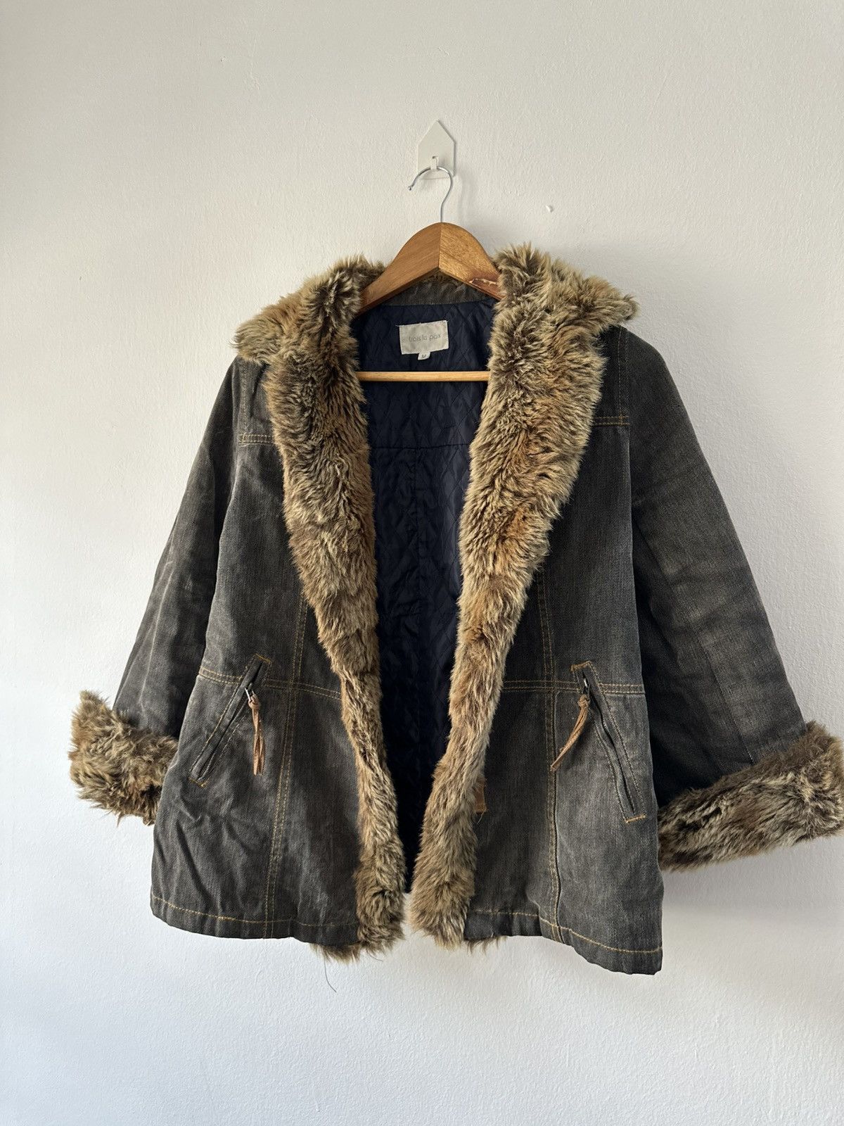 Japanese Brand Trois La Paix Foux Fur Vintage Herringbone Jacket Size US M / EU 48-50 / 2 - 2 Thumbnail