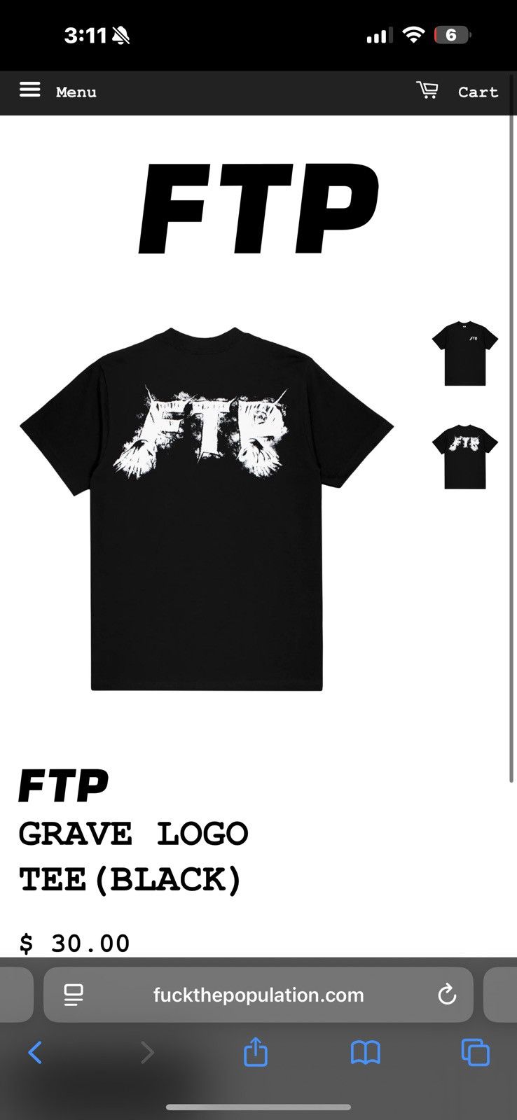 Fuck The Population FTP GRAVE LOGO TEE (BLACK) Size US L / EU 52-54 / 3 - 1 Thumbnail