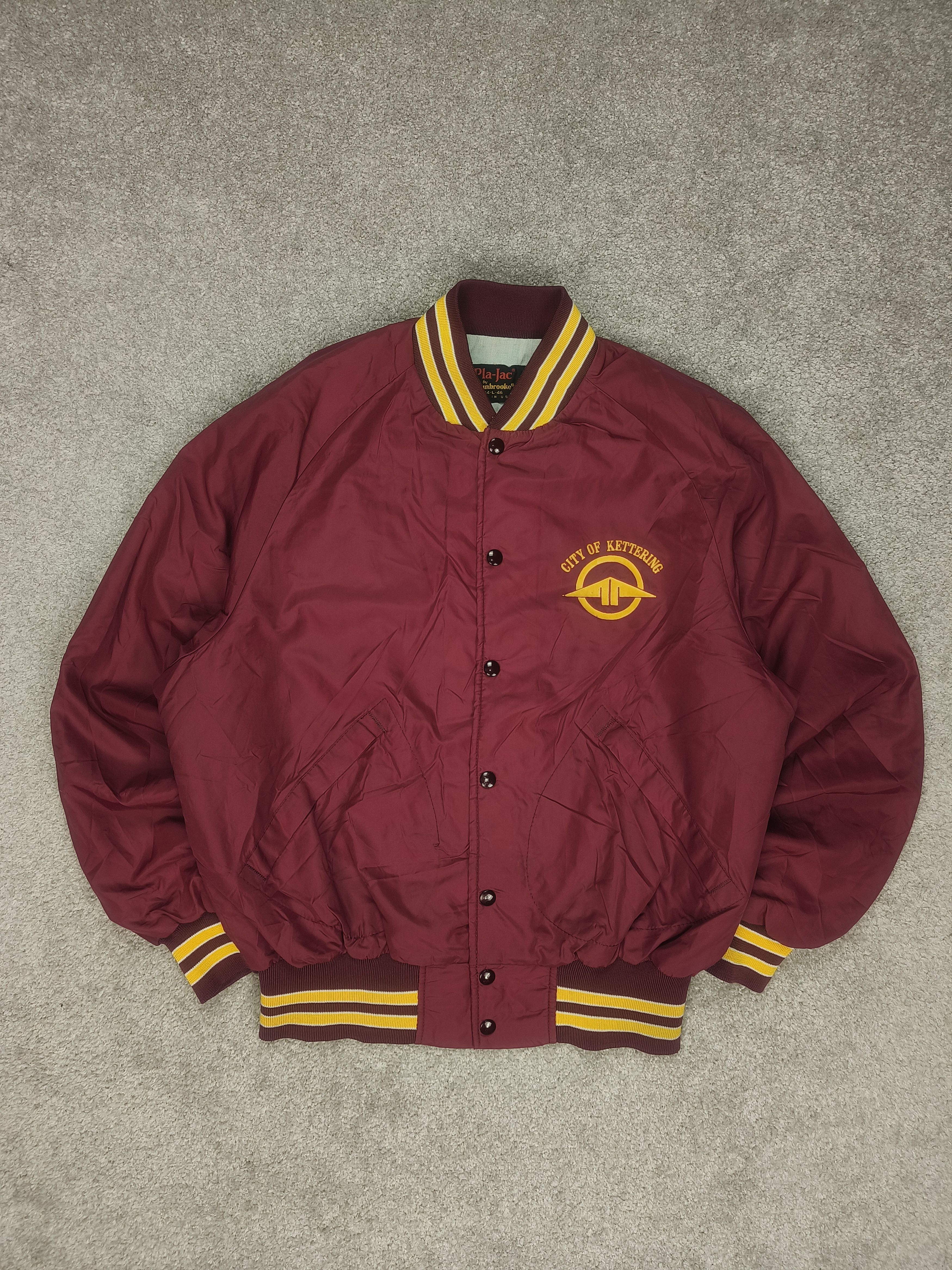 Vintage Pla-Jac Dunbrooke Vtg Varsity Burgundy Gold 80s 90s Jacket Size US L / EU 52-54 / 3 - 1 Thumbnail