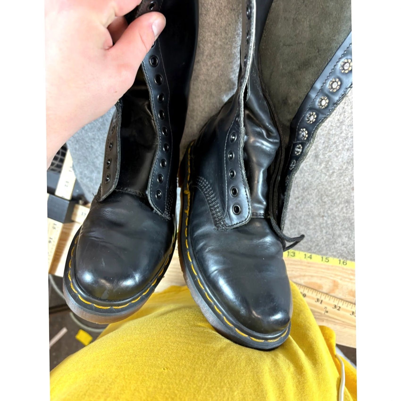 Dr. Martens VINTAGE Dr. Martens Knee High Combat Boots Womens 4 Black Leather Lace Up 20 Eyelet Boots Womens Mens Girls Size US 4 / IT 34 - 6 Thumbnail