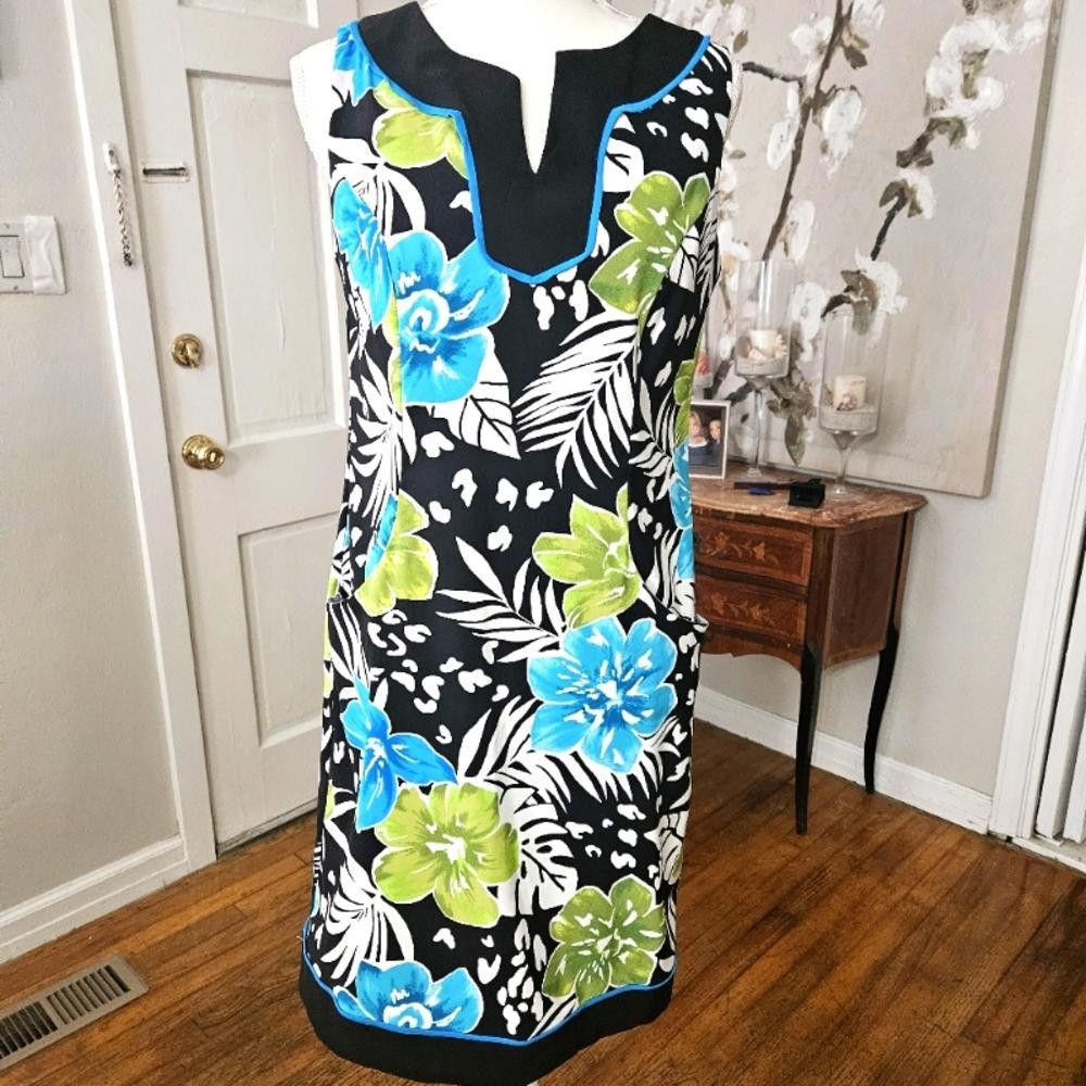 Designer Vibrant Floral Print Shift Dress - Perfect for Summer Size L / US 10 / IT 46 - 1 Thumbnail