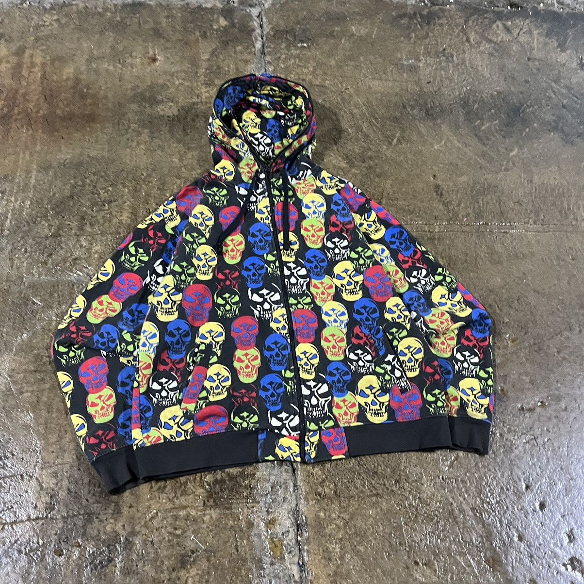 Affliction × JNCO × Vintage CRAZY Y2K SKULL ALL OVER PRINT ZIP-UP HOODIE GRUNGE GOTH Size US XL / EU 56 / 4 - 3 Thumbnail