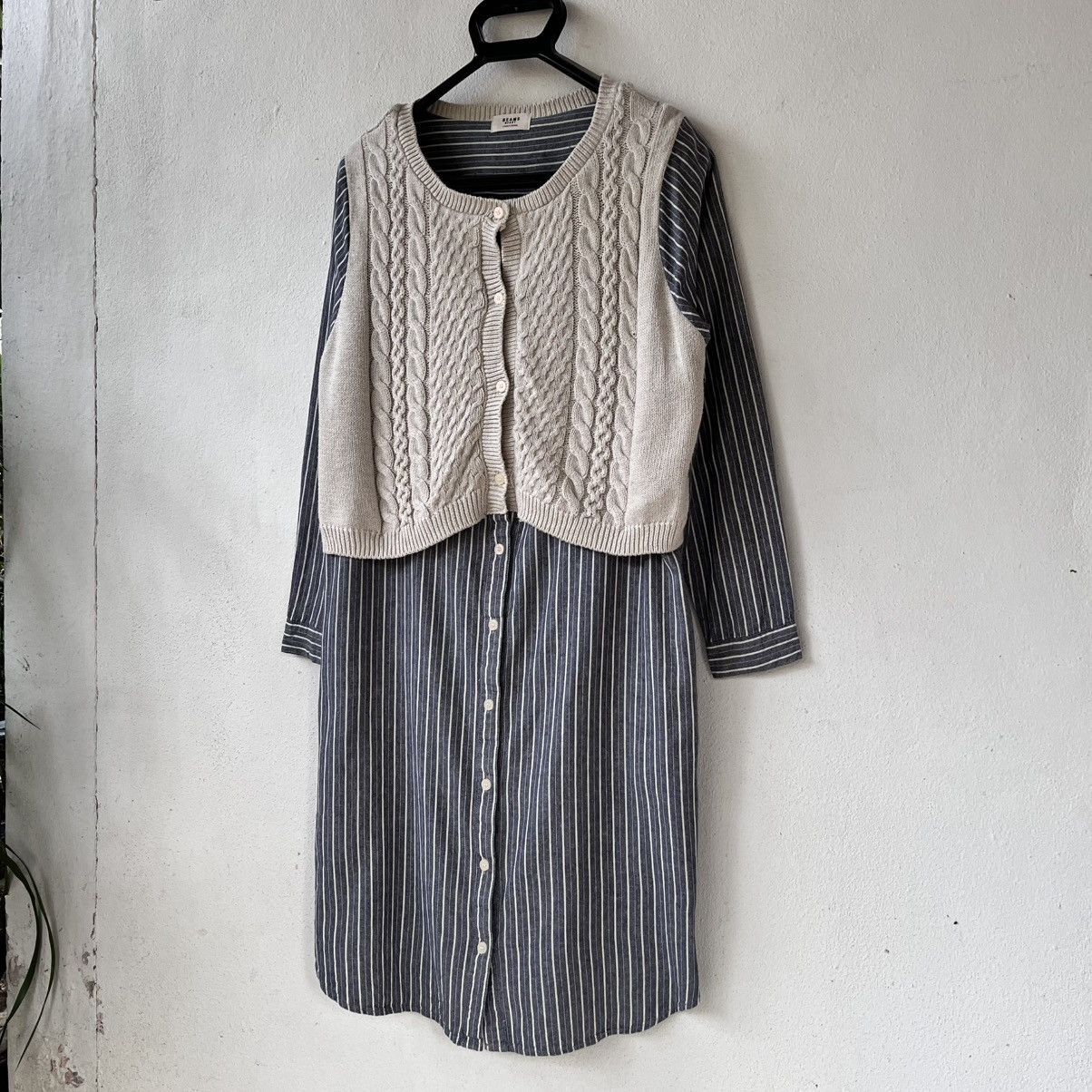 Beams Plus Beams Heart Hybrid Knit Panel Shirt Dress Cable Knit Stripe Size M / US 6-8 / IT 42-44 - 2 Thumbnail
